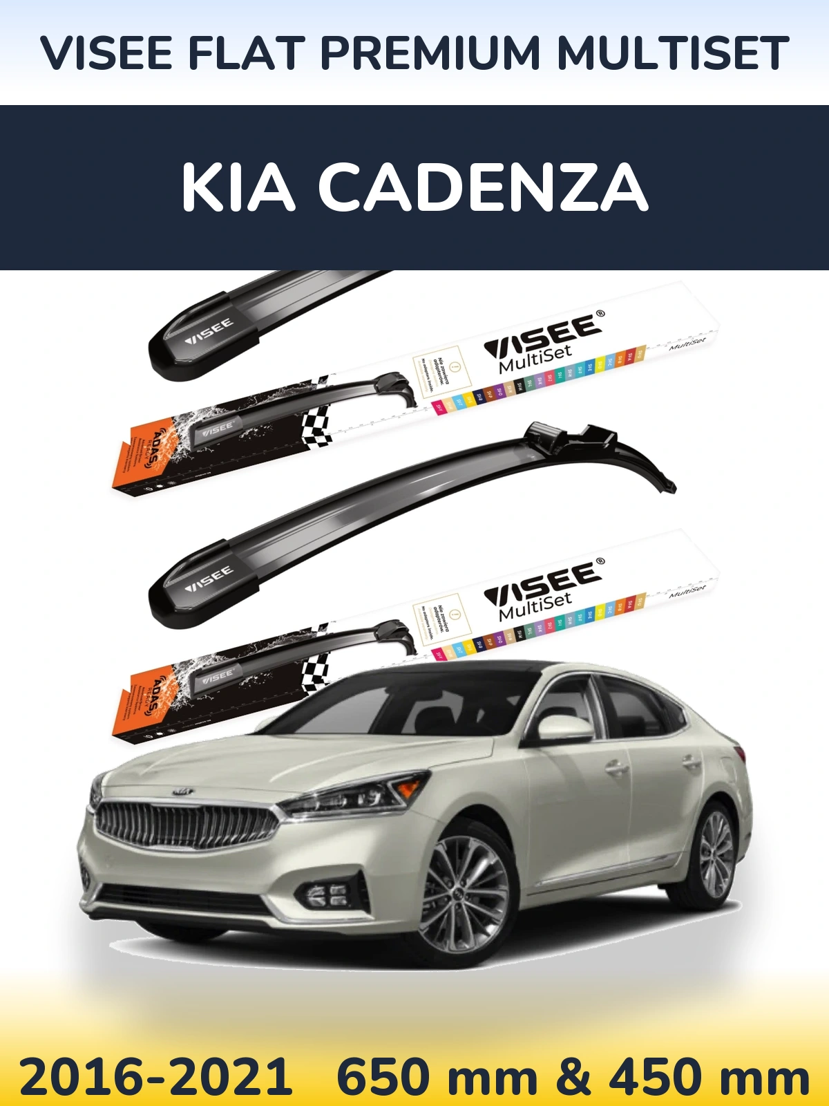 Komplet przednich wycieraczek VISEE FLAT PREMIUM MultiSet 650 & 450 mm do KIA Cadenza 2016-2021