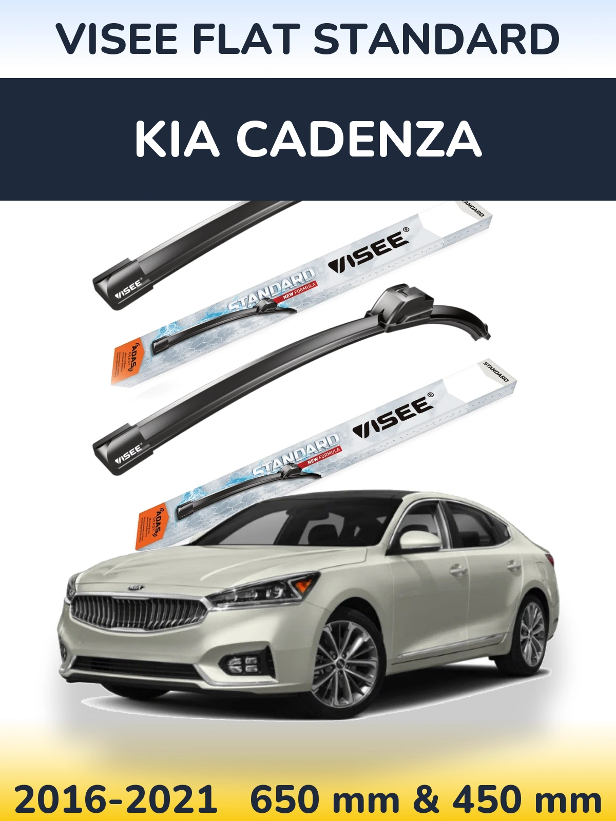 Komplet przednich wycieraczek VISEE FLAT STANDARD 650 & 450 mm do KIA Cadenza 2016-2021