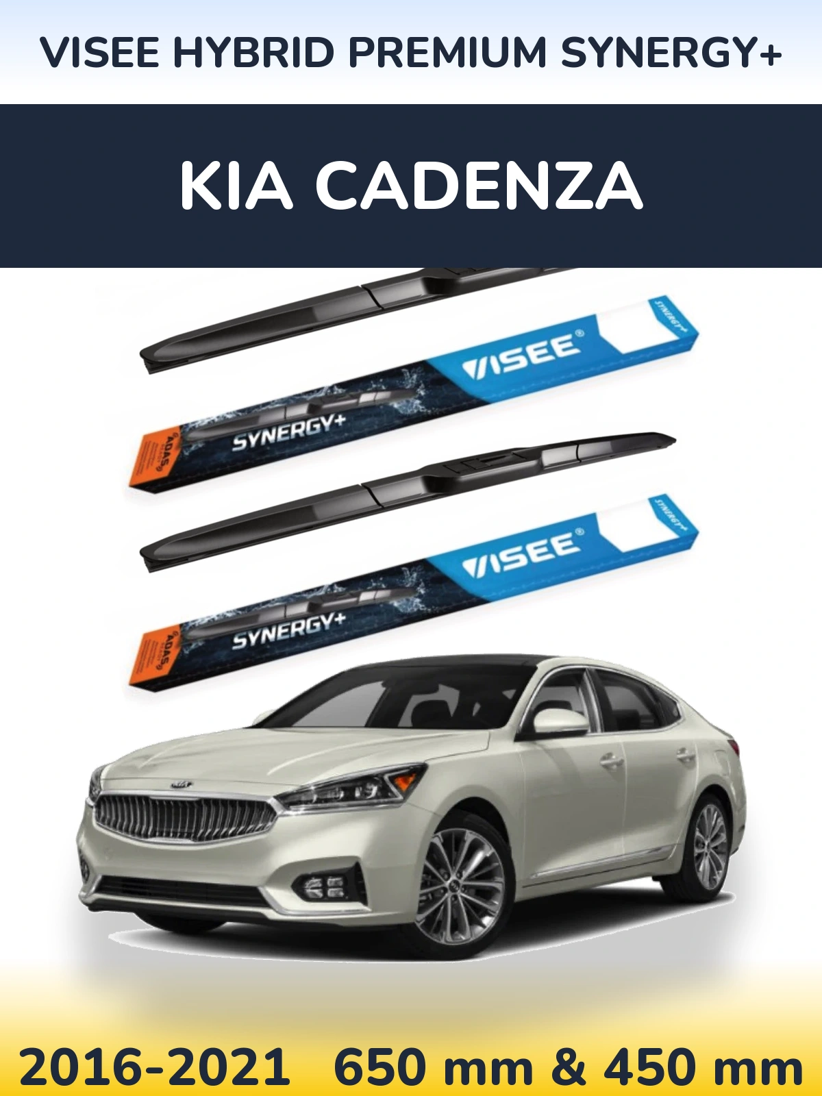 Komplet przednich wycieraczek VISEE HYBRID PREMIUM SYNERGY+ 650 & 450 mm do KIA Cadenza 2016-2021