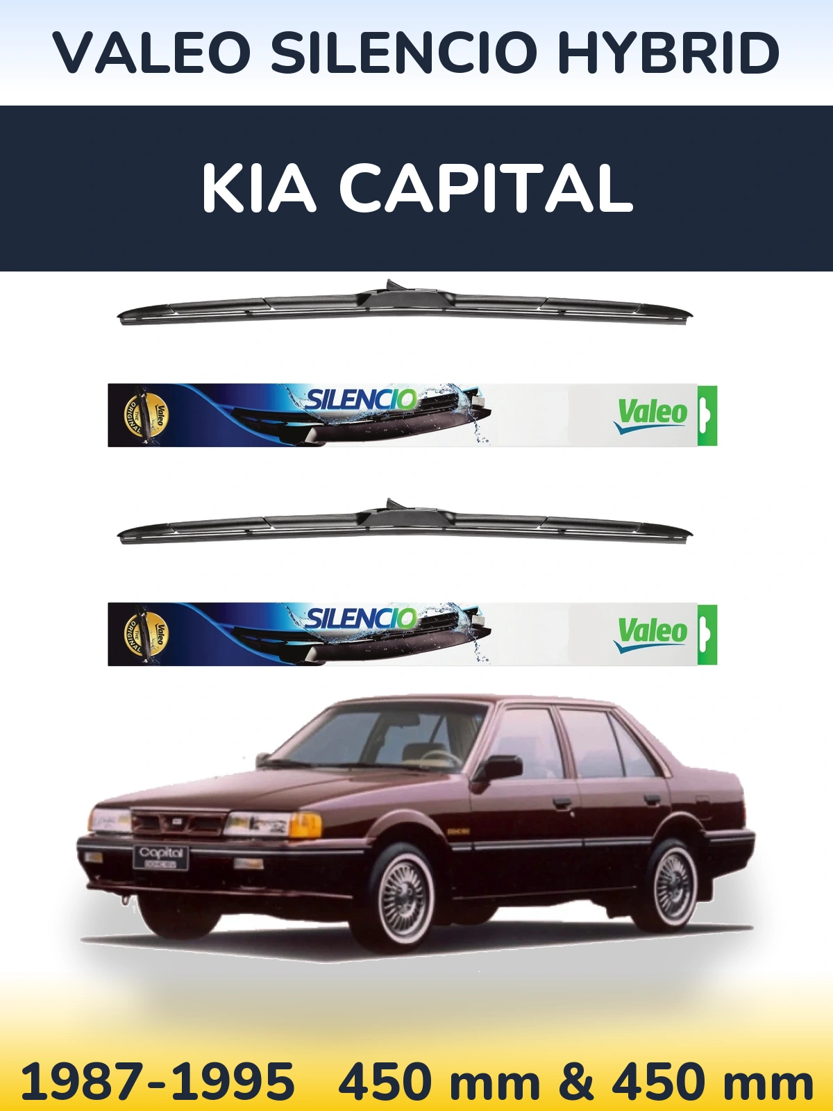 Komplet przednich wycieraczek Valeo Silencio Hybrid 450 & 450 mm do KIA Capital 1987-1995