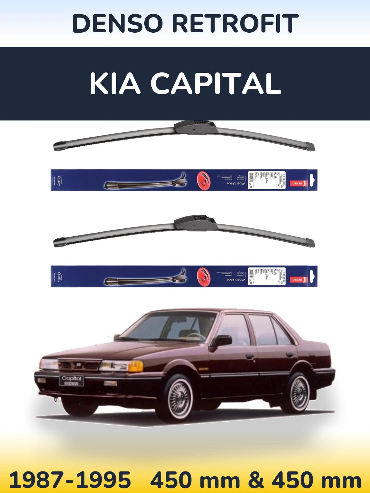 Front wiper blade set Denso Retrofit 450 & 450 mm for KIA Capital 1987-1995