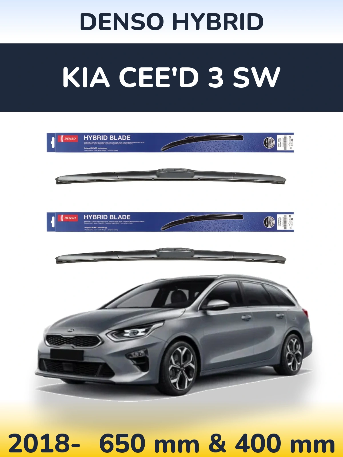 Komplet przednich wycieraczek Denso Hybrid 650 & 400 mm do KIA Cee'd 3 SW 2018-2026