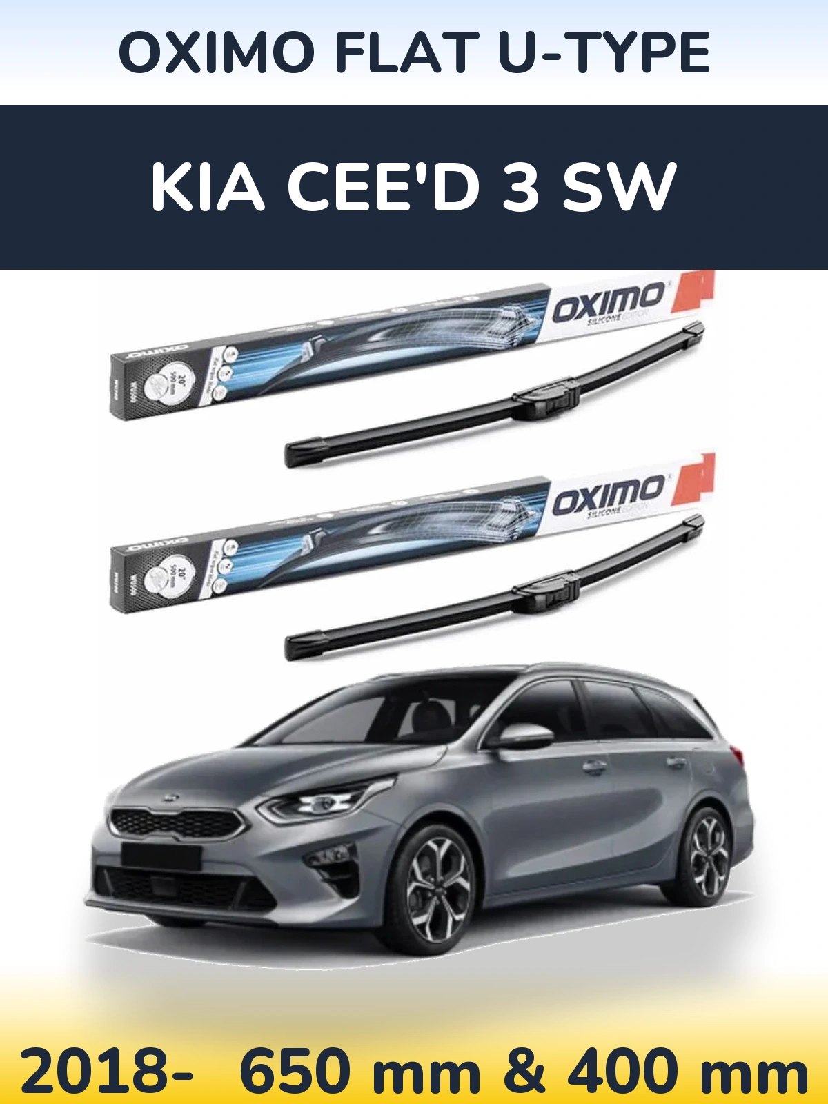 Komplet przednich wycieraczek Oximo Flat U-type 650 & 400 mm do KIA Cee'd 3 SW 2018-2026