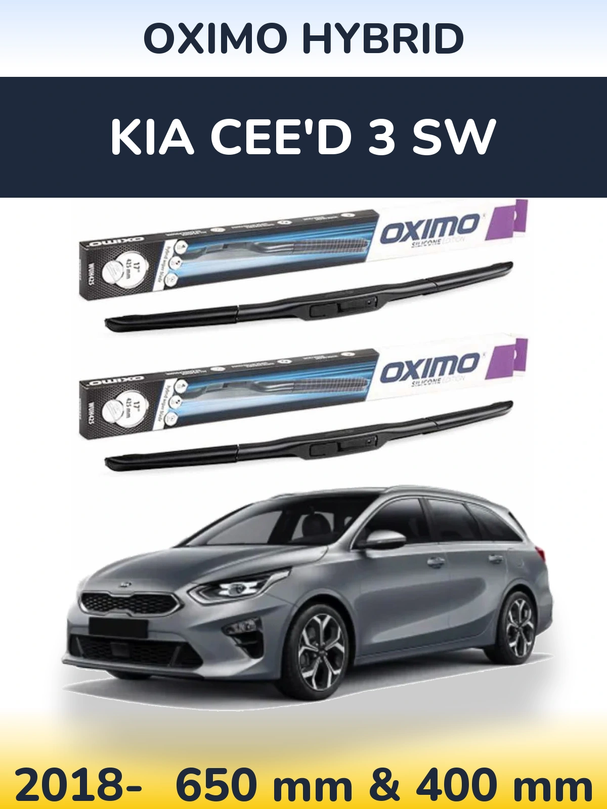 Komplet przednich wycieraczek Oximo Hybrid 650 & 400 mm do KIA Cee'd 3 SW 2018-2026