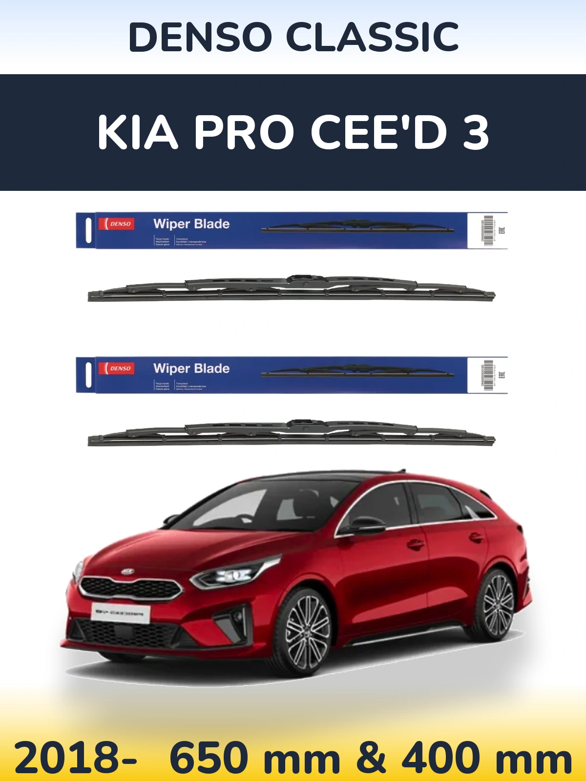Front wiper blade set Denso Classic 650 & 400 mm for KIA Pro Cee'd 3 2018-2026