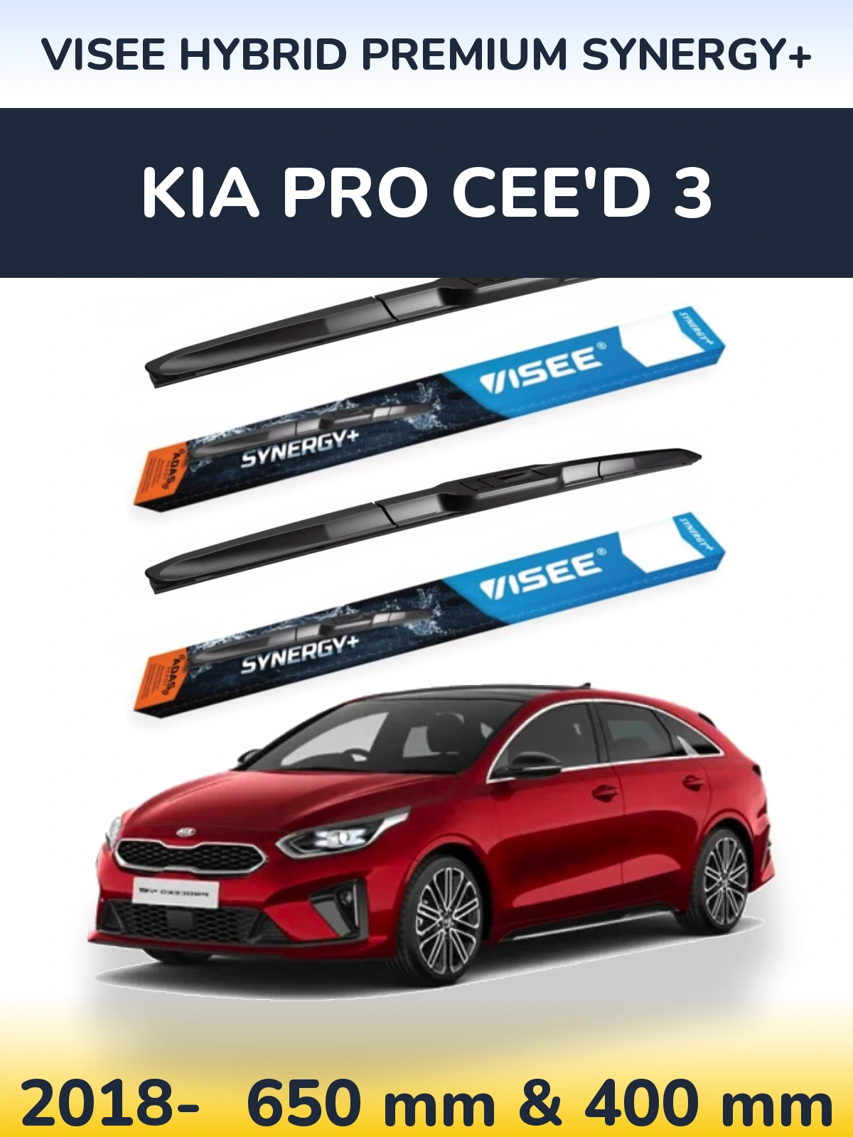 Komplet przednich wycieraczek VISEE HYBRID PREMIUM SYNERGY+ 650 & 400 mm do KIA Pro Cee'd 3 2018-2026