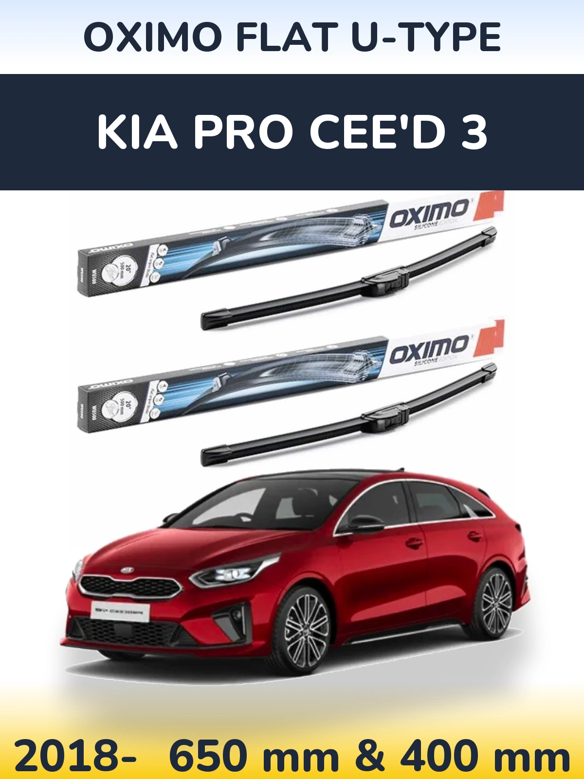 Komplet przednich wycieraczek Oximo Flat U-type 650 & 400 mm do KIA Pro Cee'd 3 2018-2026