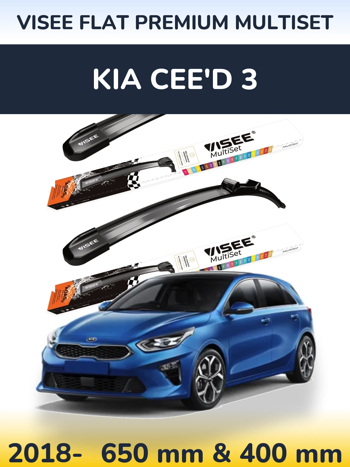 Komplet przednich wycieraczek VISEE FLAT PREMIUM MultiSet 650 & 400 mm do KIA Cee'd 3 2018-2026