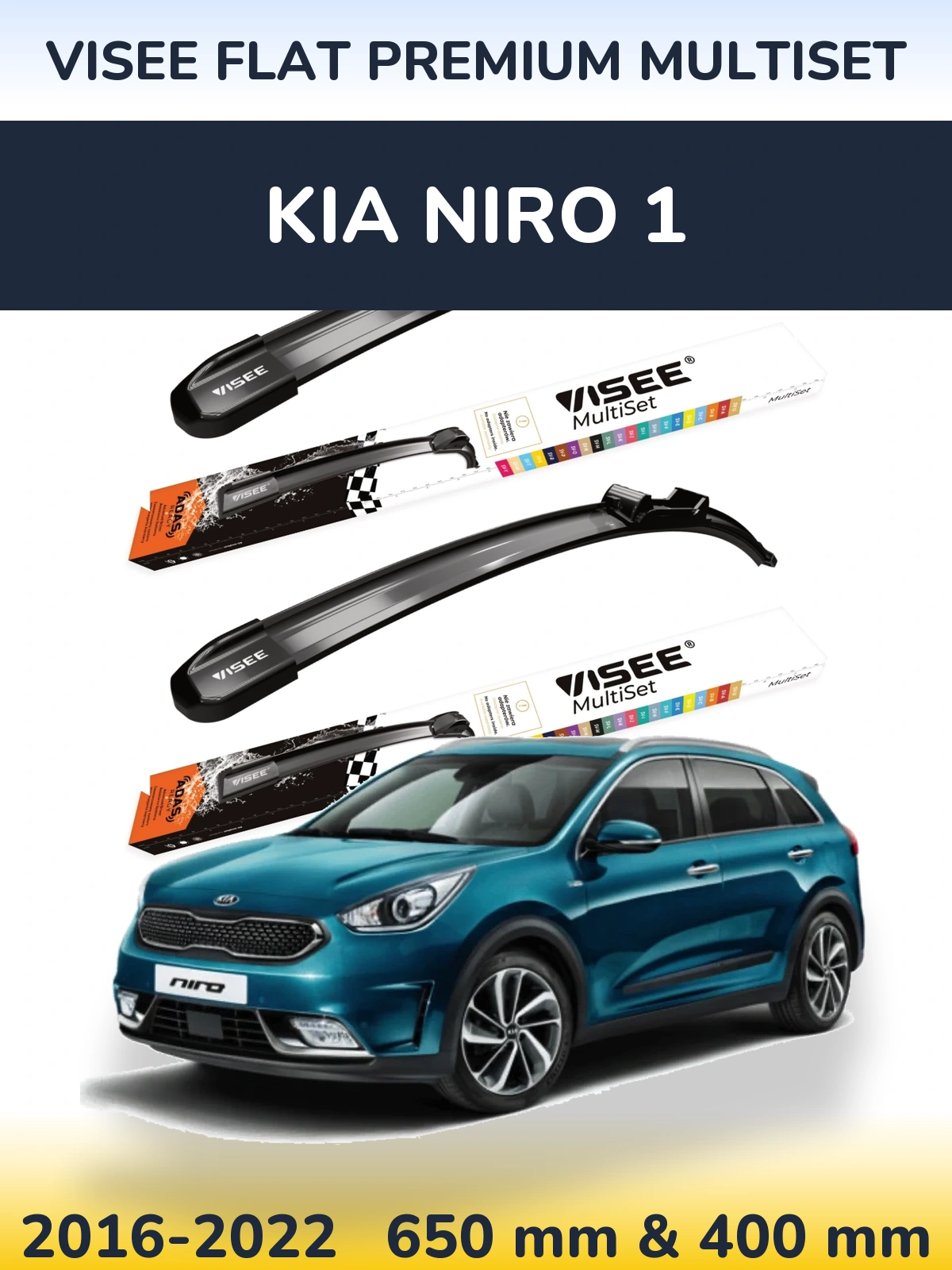 Front wiper blade set VISEE FLAT PREMIUM MultiSet 650 & 400 mm for KIA Niro 1 2016-2022