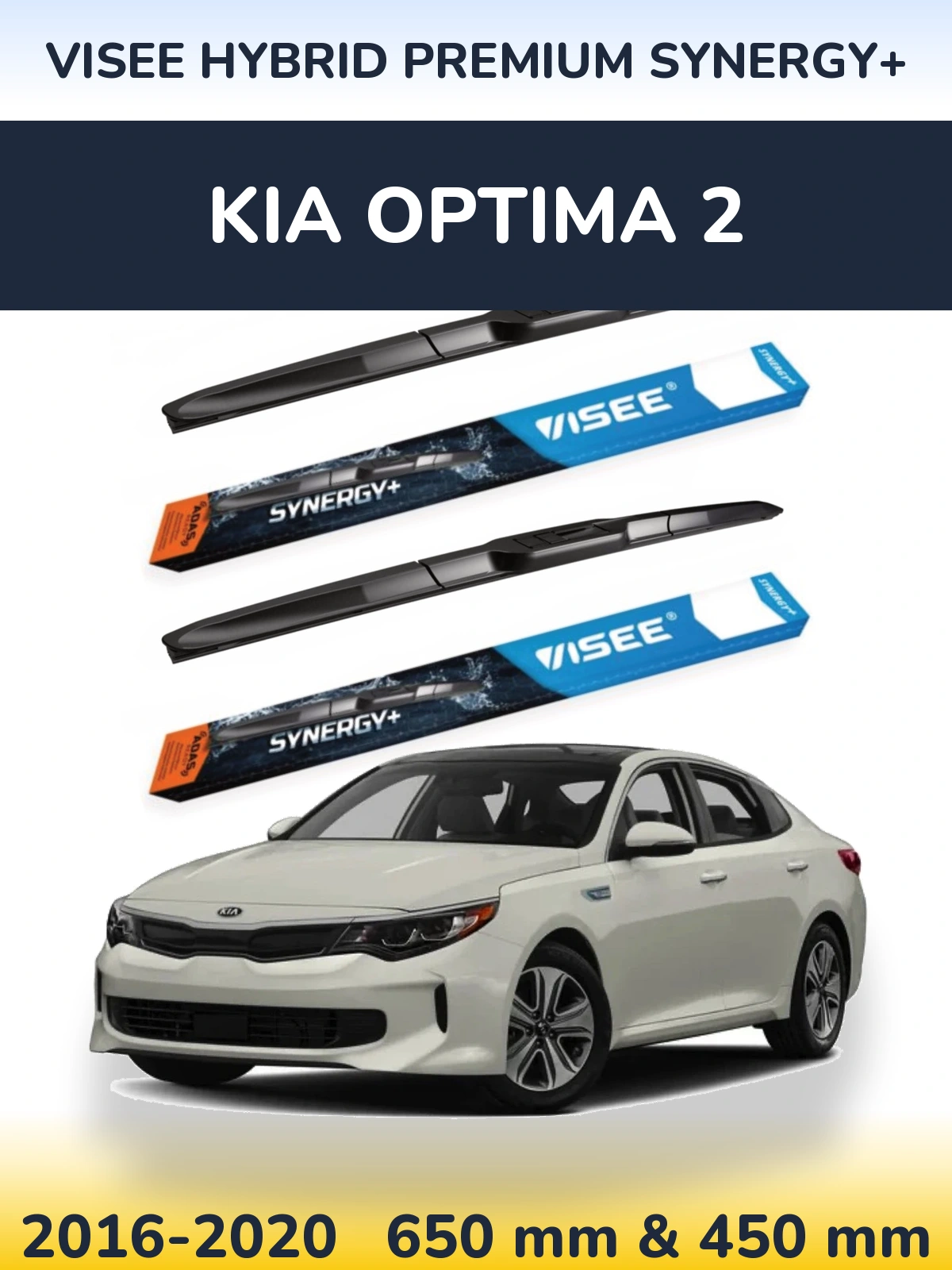 Front wiper blade set VISEE HYBRID PREMIUM SYNERGY+ 650 & 450 mm for KIA Optima 2 2016-2020