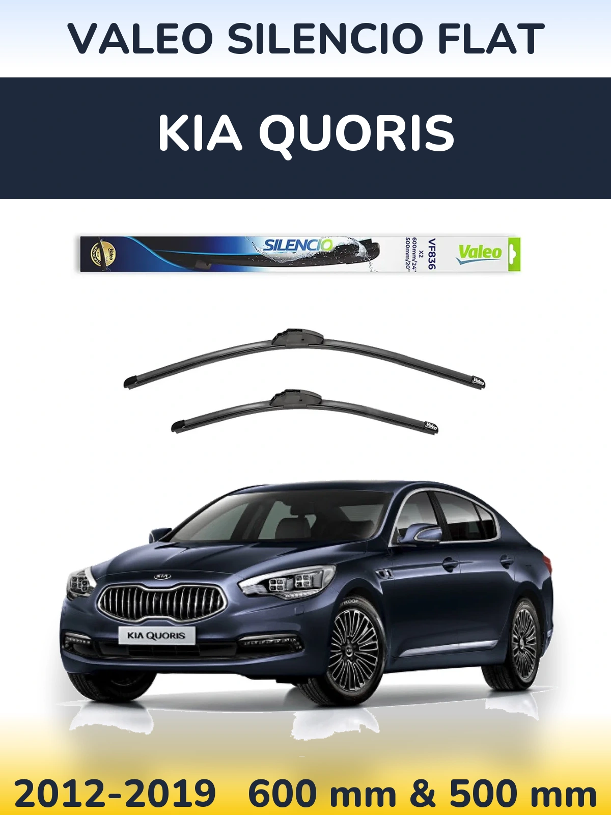 Komplet przednich wycieraczek Valeo Silencio Flat 600 & 500 mm do KIA Quoris 2012-2019