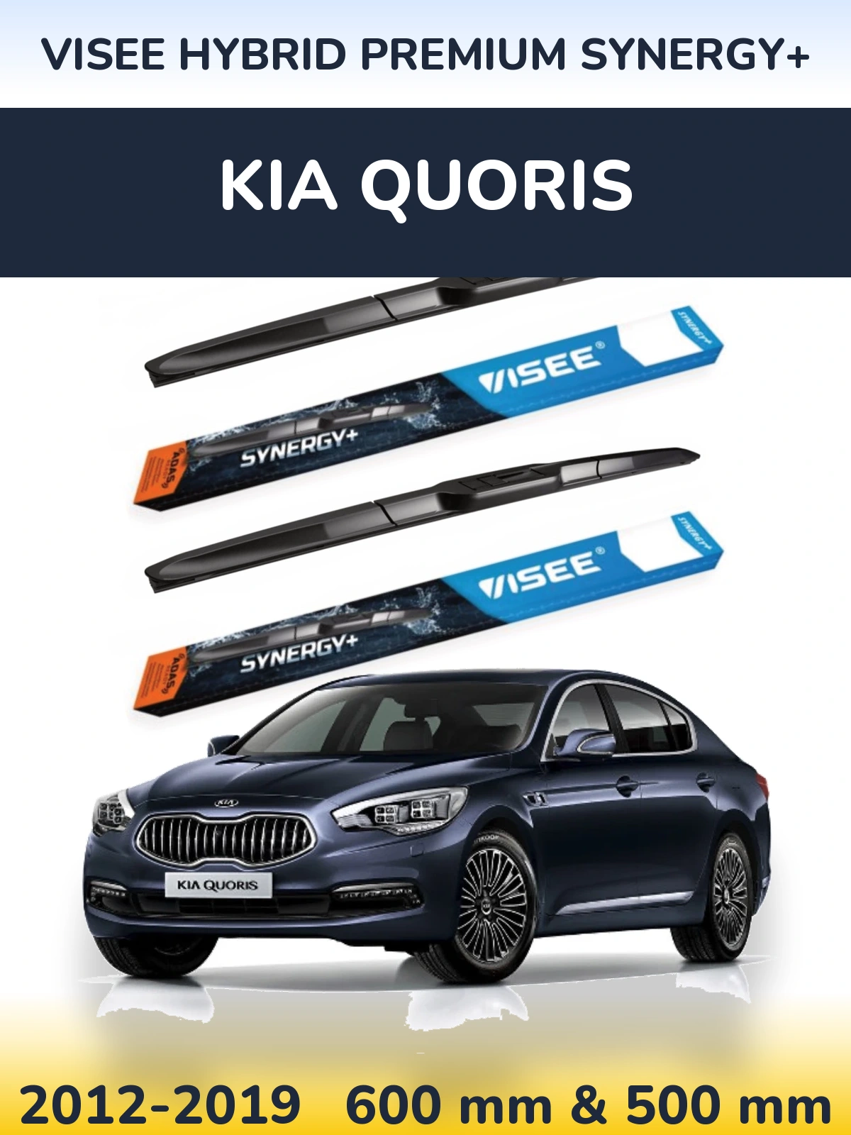 Front wiper blade set VISEE HYBRID PREMIUM SYNERGY+ 600 & 500 mm for KIA Quoris 2012-2019