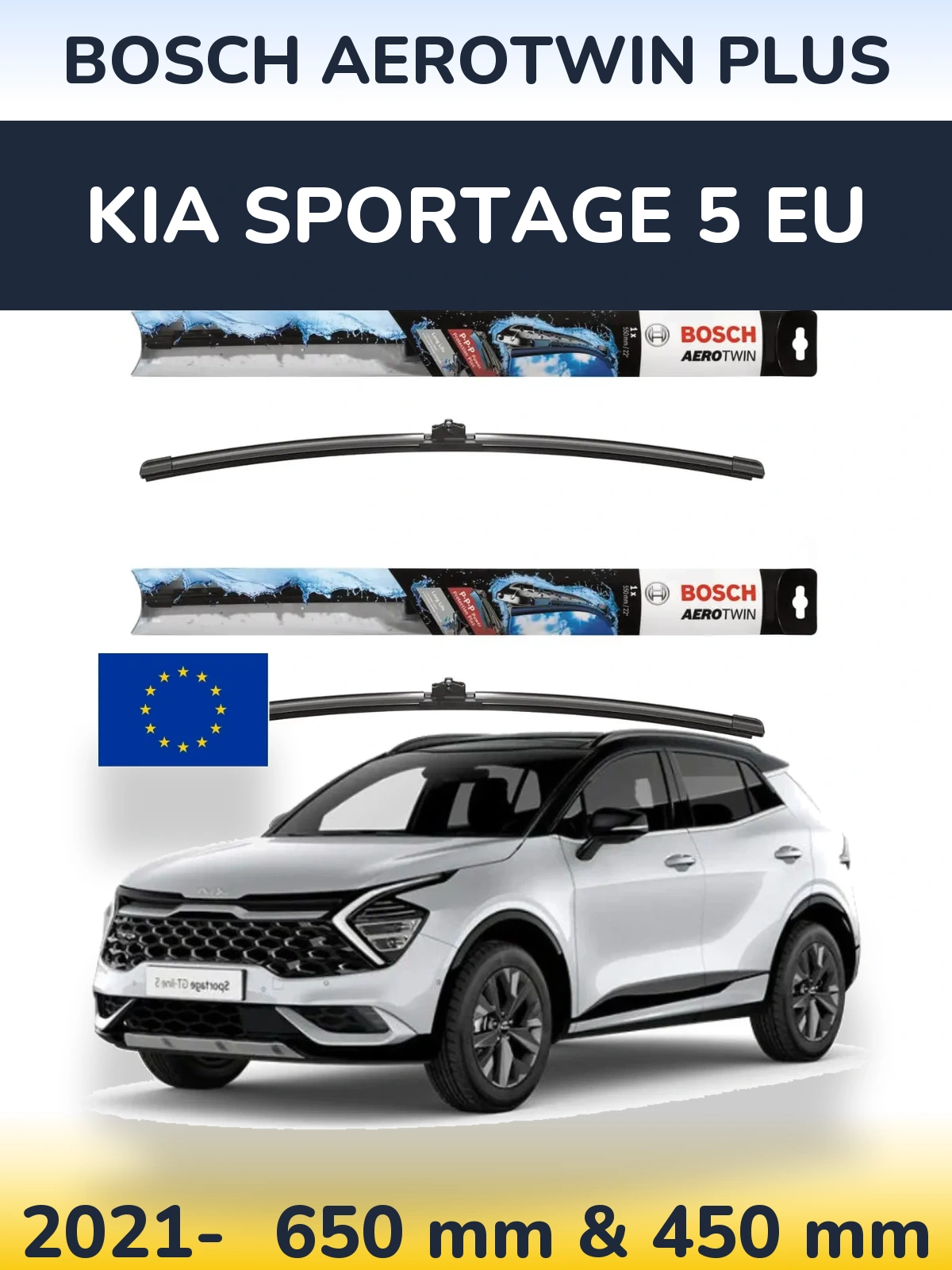 Komplet przednich wycieraczek BOSCH AeroTwin Plus 650 & 450 mm do KIA Sportage 5 EU 2021-2026