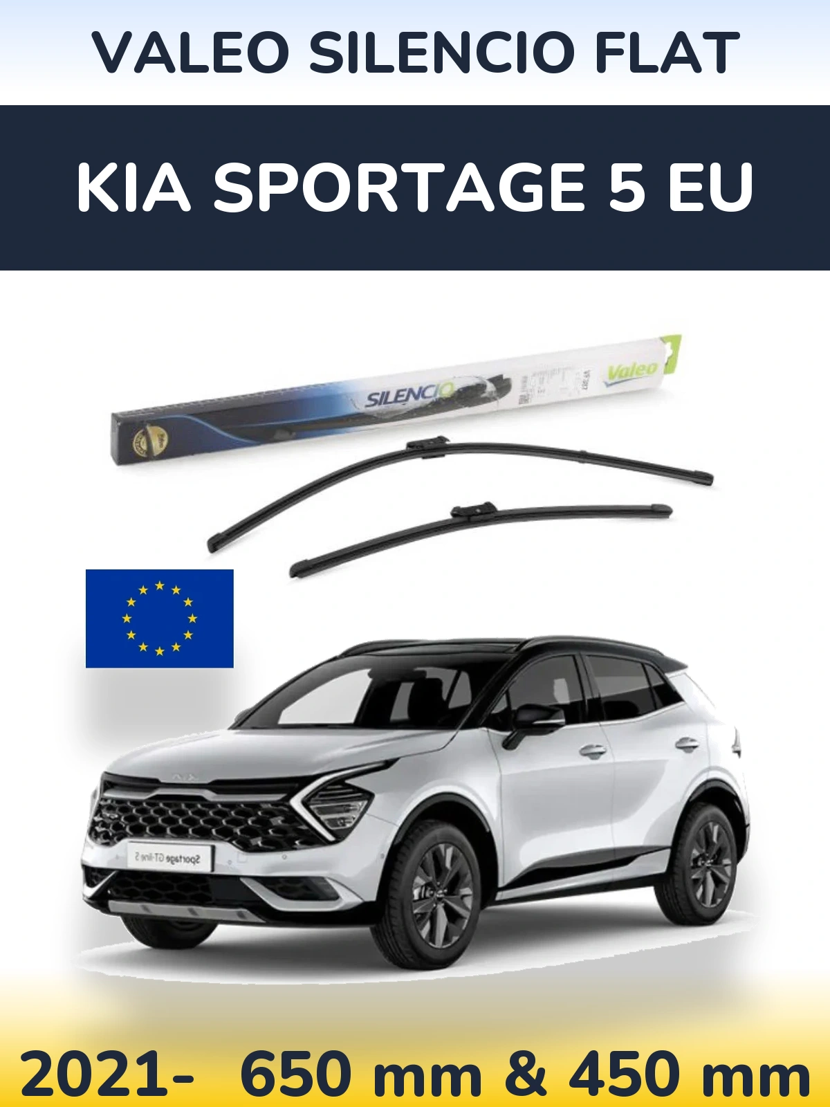 Komplet przednich wycieraczek Valeo Silencio Flat 650 & 450 mm do KIA Sportage 5 EU 2021-2026