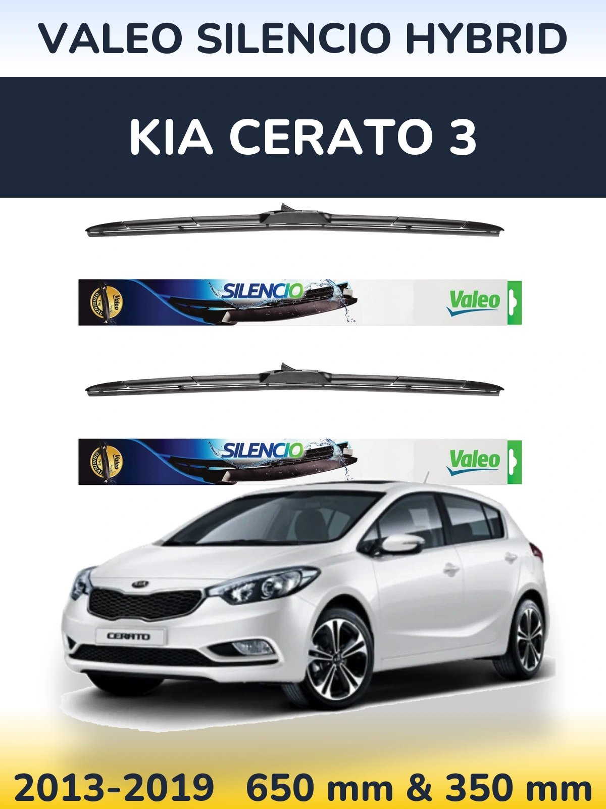 Komplet przednich wycieraczek Valeo Silencio Hybrid 650 & 350 mm do KIA Cerato 3 2013-2019
