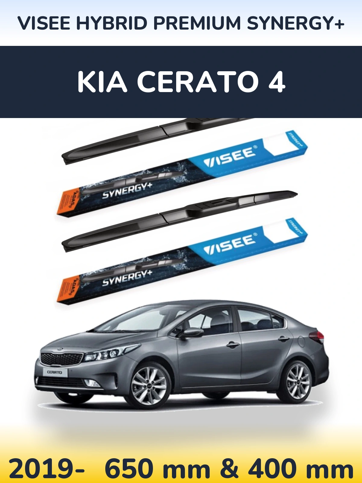 Komplet przednich wycieraczek VISEE HYBRID PREMIUM SYNERGY+ 650 & 400 mm do KIA Cerato 4 2019-2026