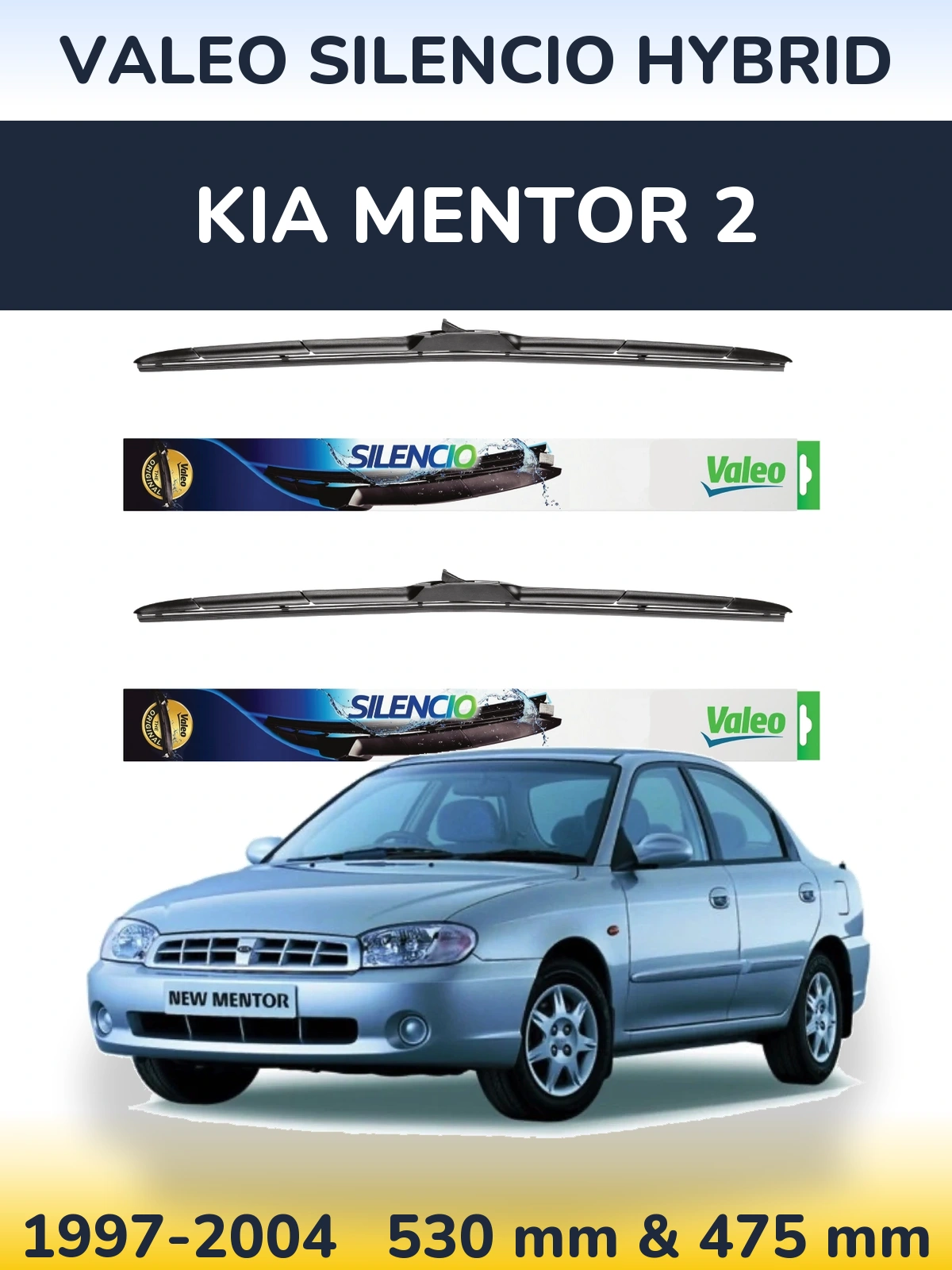 Komplet przednich wycieraczek Valeo Silencio Hybrid 530 & 475 mm do KIA Mentor 2 1997-2004