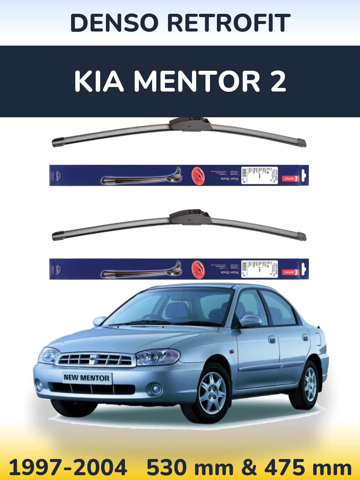 Komplet przednich wycieraczek Denso Retrofit 530 & 475 mm do KIA Mentor 2 1997-2004