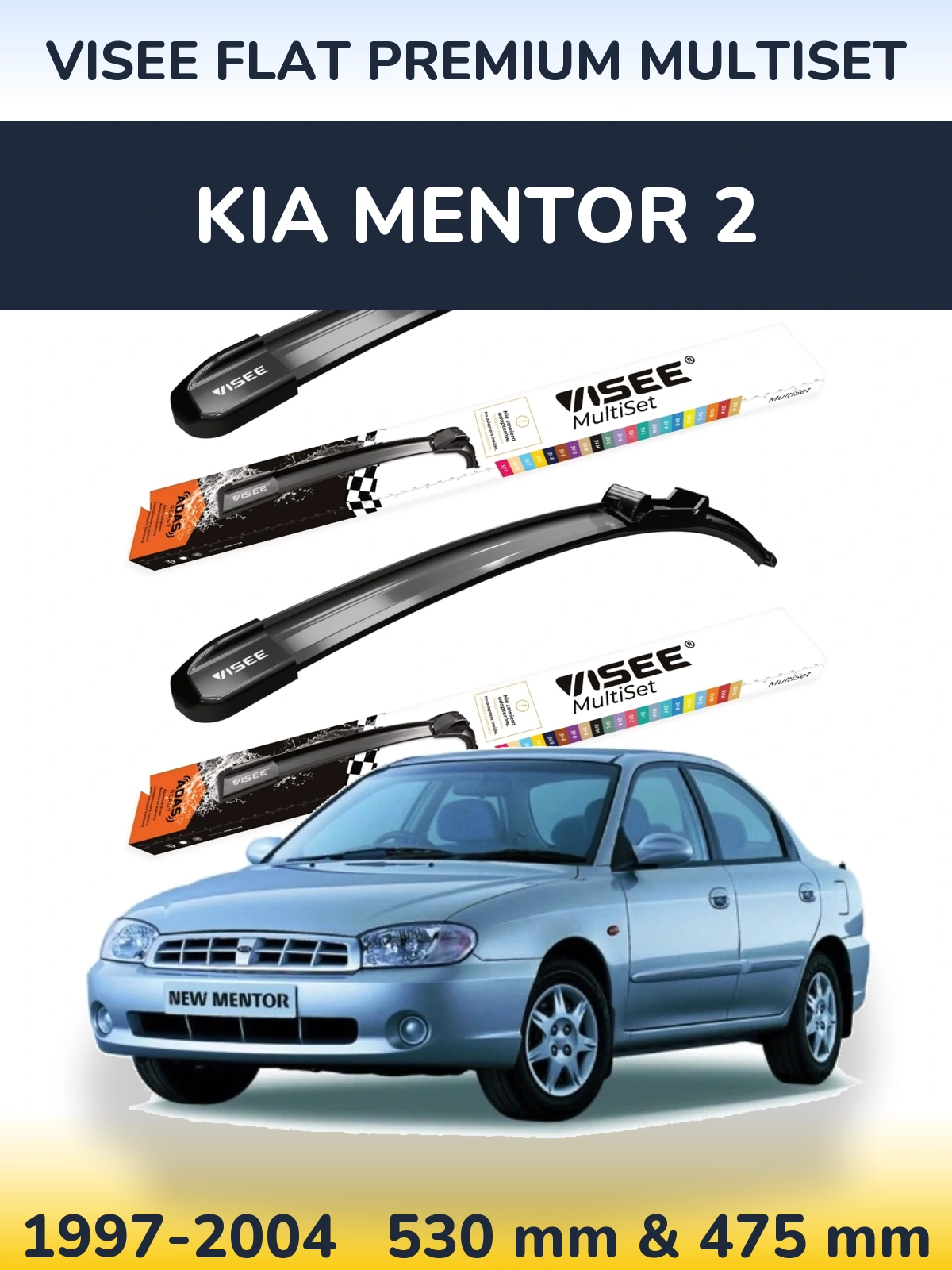 Komplet przednich wycieraczek VISEE FLAT PREMIUM MultiSet 530 & 475 mm do KIA Mentor 2 1997-2004