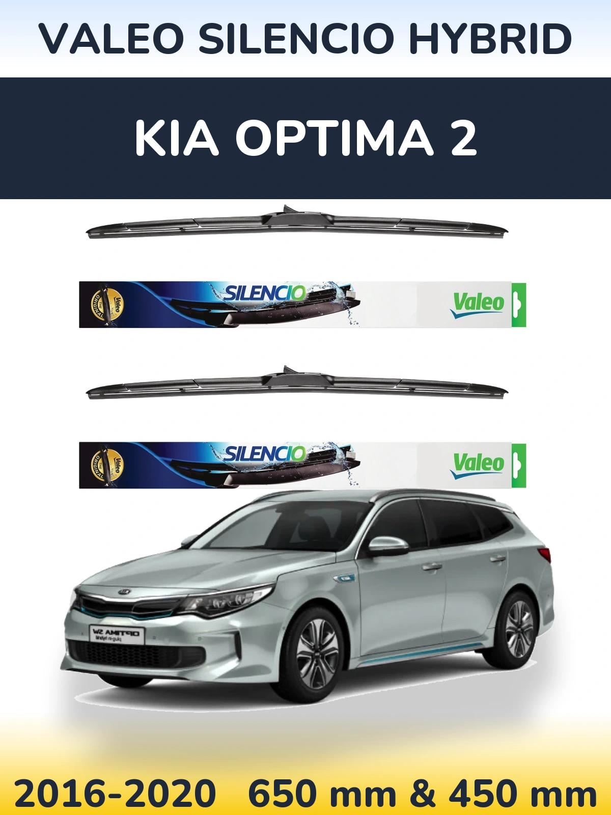 Front wiper blade set Valeo Silencio Hybrid 650 & 450 mm for KIA Optima 2 2016-2020