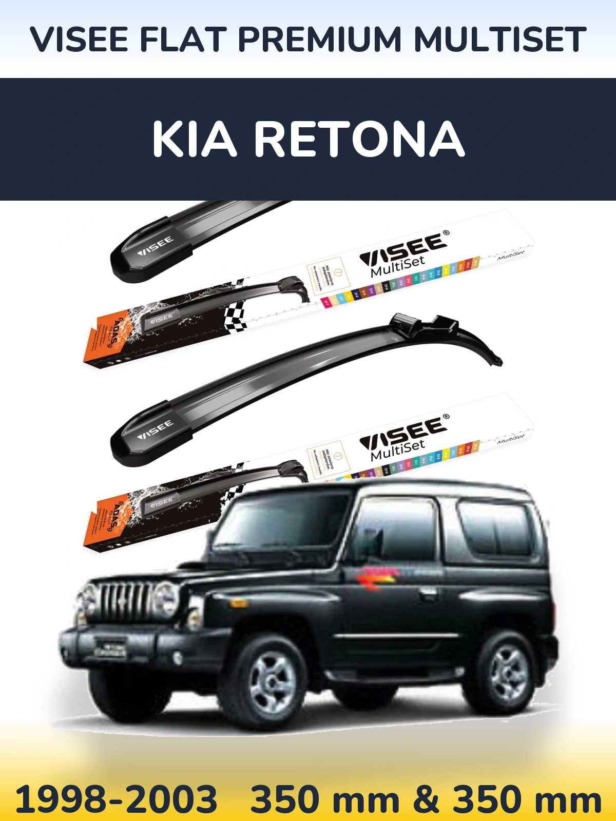 Komplet przednich wycieraczek VISEE FLAT PREMIUM MultiSet 350 & 350 mm do KIA Retona 1998-2003