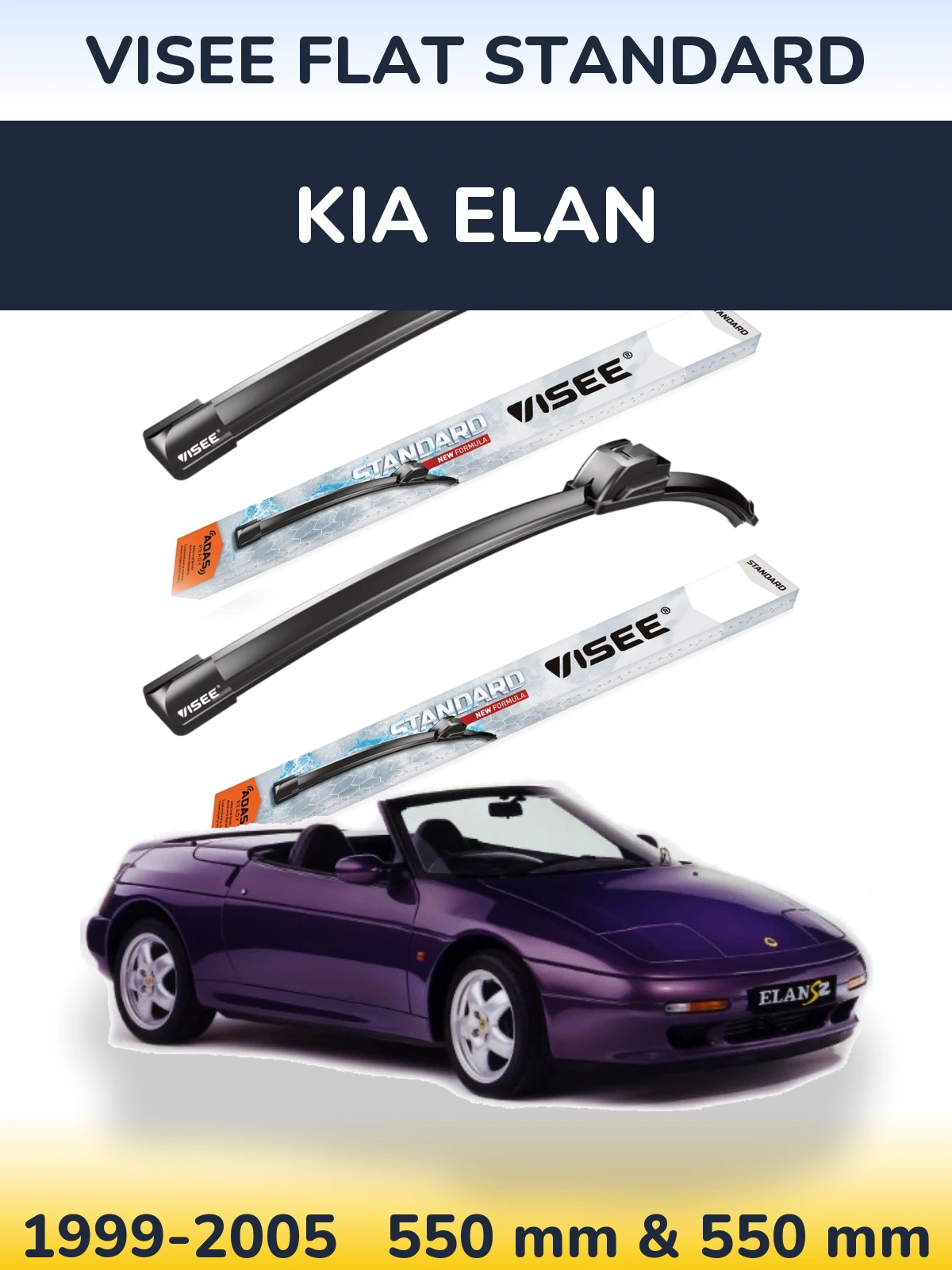 Komplet przednich wycieraczek VISEE FLAT STANDARD 550 & 550 mm do KIA Elan 1999-2005