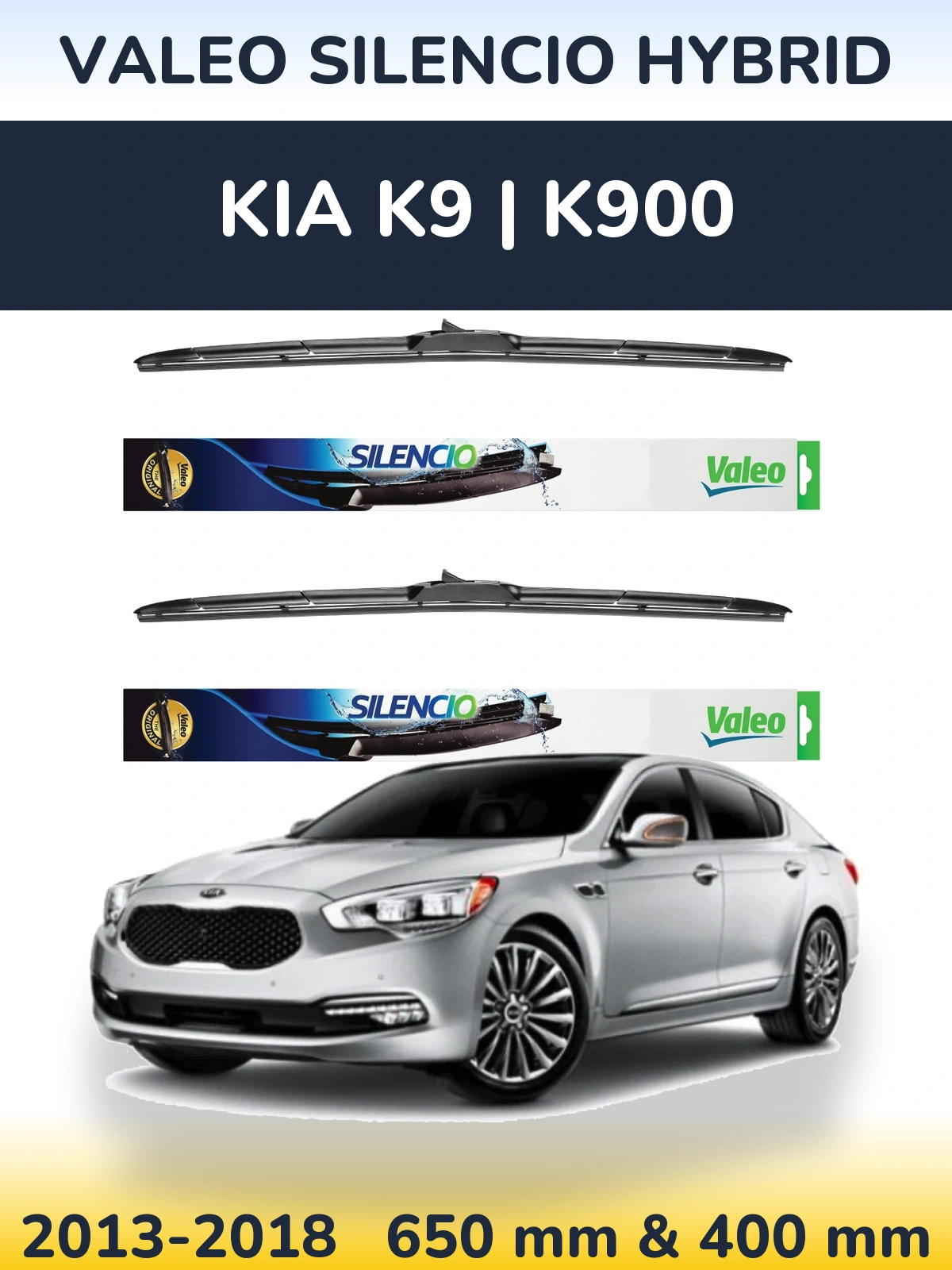 Komplet przednich wycieraczek Valeo Silencio Hybrid 650 & 400 mm do KIA K9 | K900 2013-2018