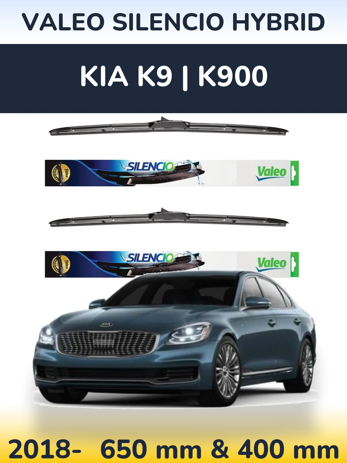 Комплект передних дворников Valeo Silencio Hybrid 650 & 400 мм для KIA K9 | K900 2018-2026