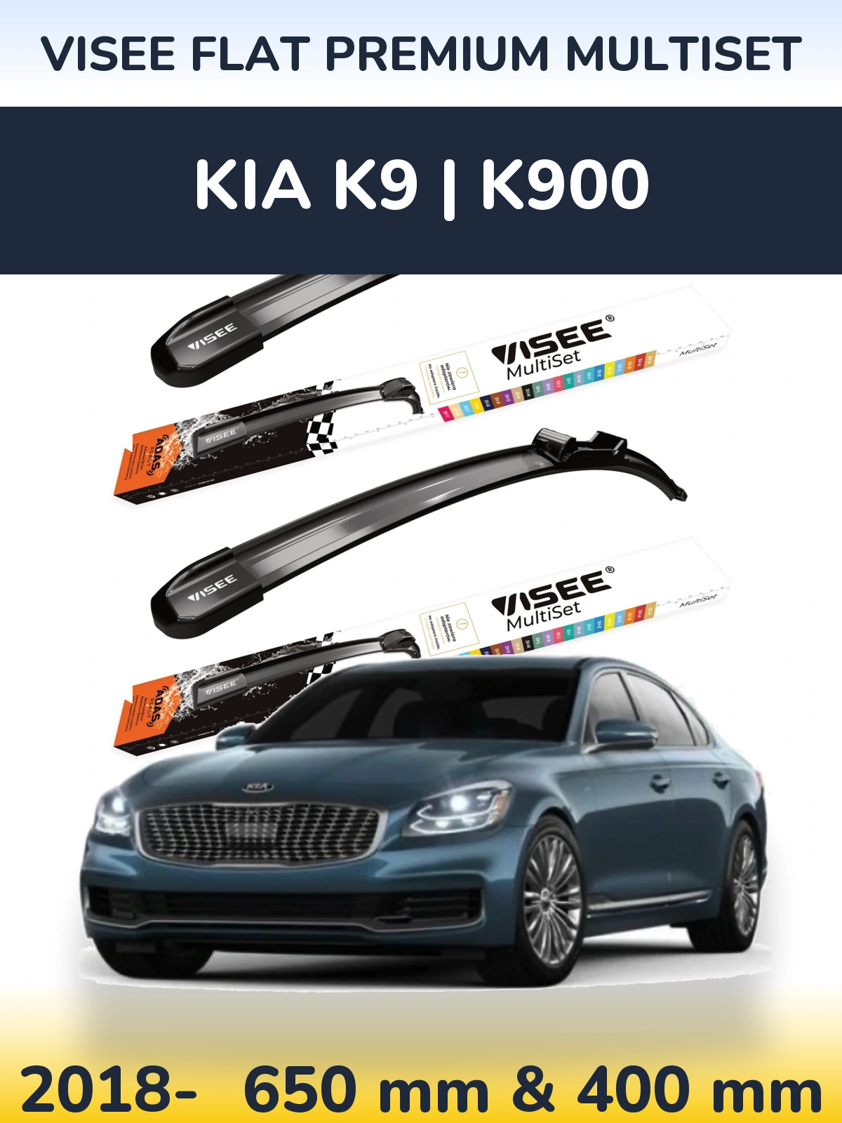 Komplet przednich wycieraczek VISEE FLAT PREMIUM MultiSet 650 & 400 mm do KIA K9 | K900 2018-2026