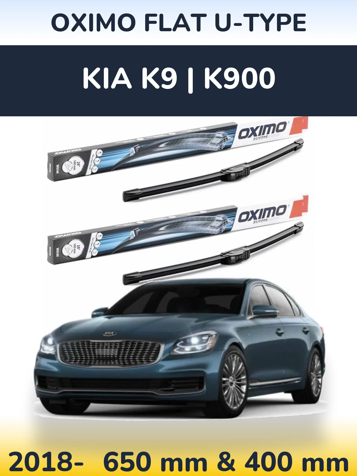 Komplet przednich wycieraczek Oximo Flat U-type 650 & 400 mm do KIA K9 | K900 2018-2026