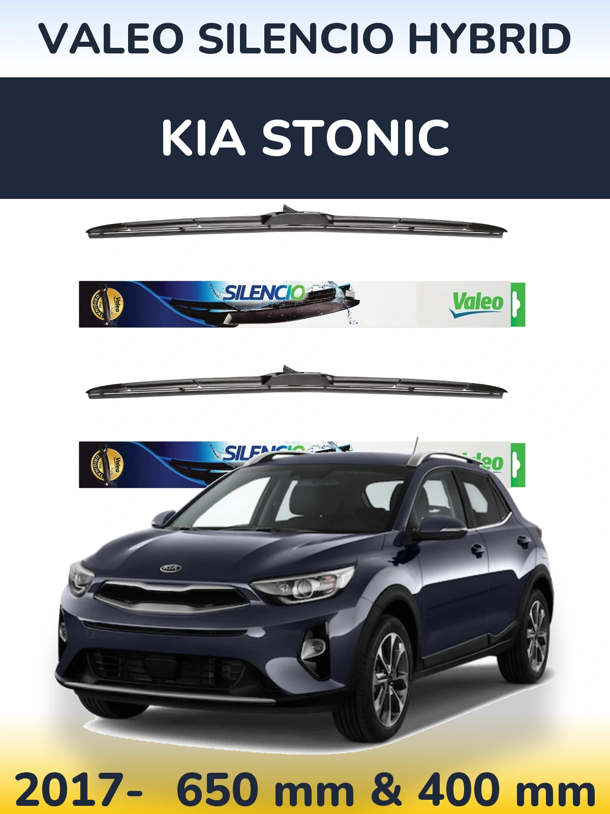 Komplet przednich wycieraczek Valeo Silencio Hybrid 650 & 400 mm do KIA Stonic 2017-2026