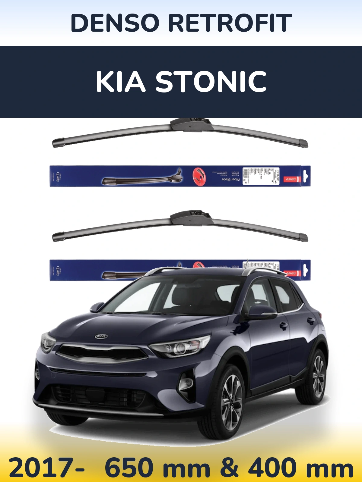 Komplet przednich wycieraczek Denso Retrofit 650 & 400 mm do KIA Stonic 2017-2026