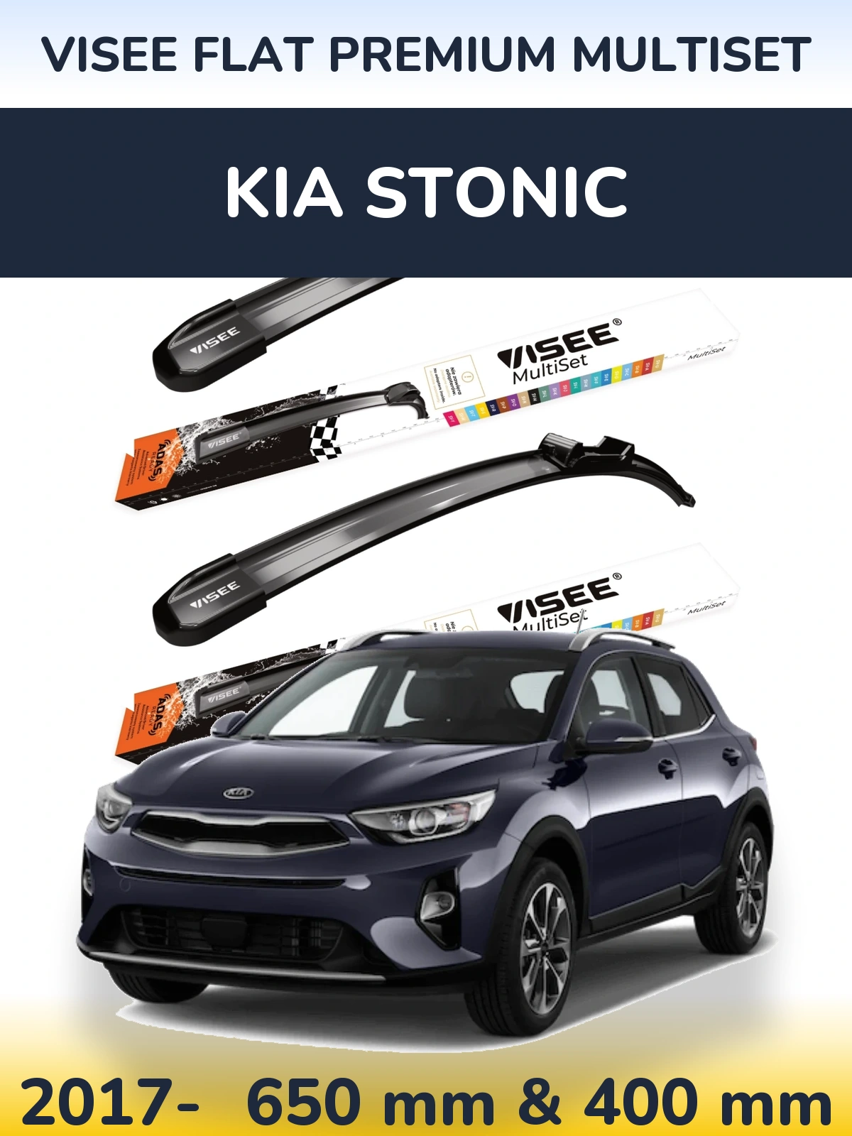Komplet przednich wycieraczek VISEE FLAT PREMIUM MultiSet 650 & 400 mm do KIA Stonic 2017-2026