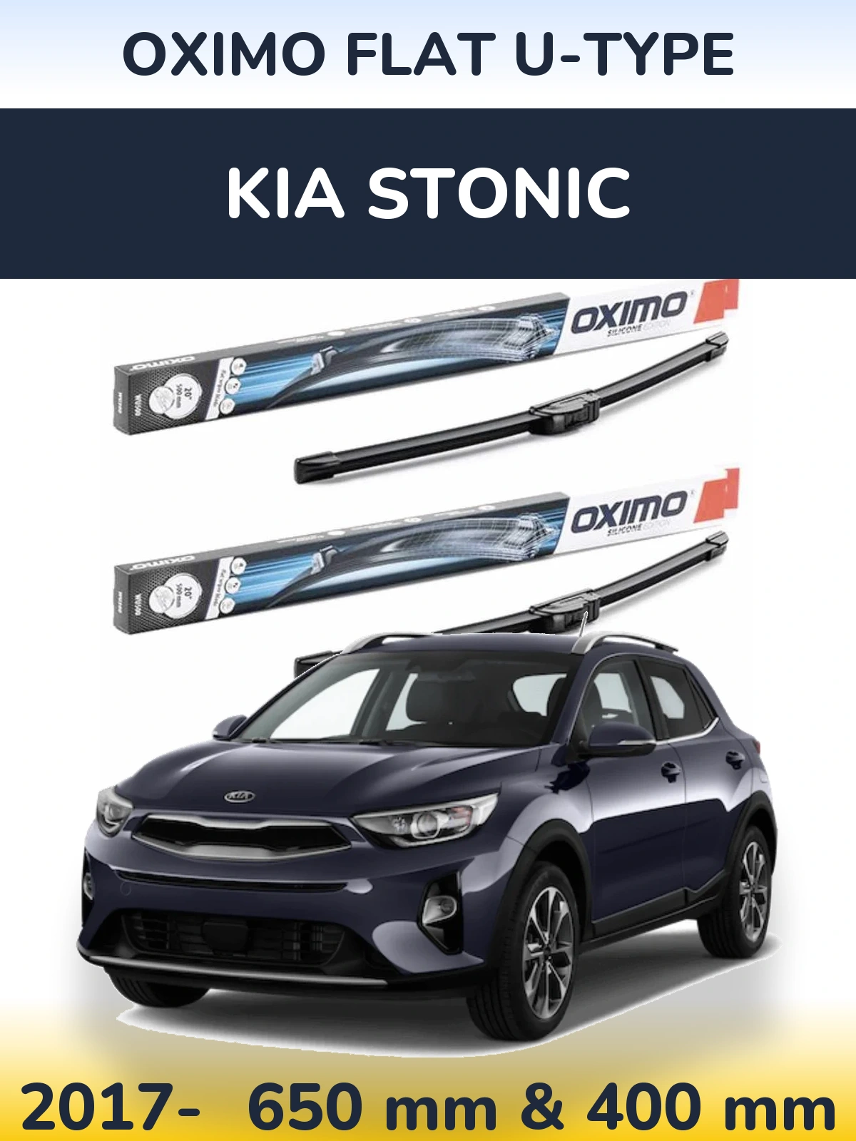 Komplet przednich wycieraczek Oximo Flat U-type 650 & 400 mm do KIA Stonic 2017-2026