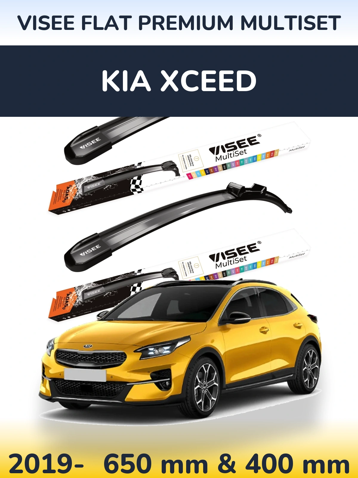 Front wiper blade set VISEE FLAT PREMIUM MultiSet 650 & 400 mm for KIA XCeed 2019-2026