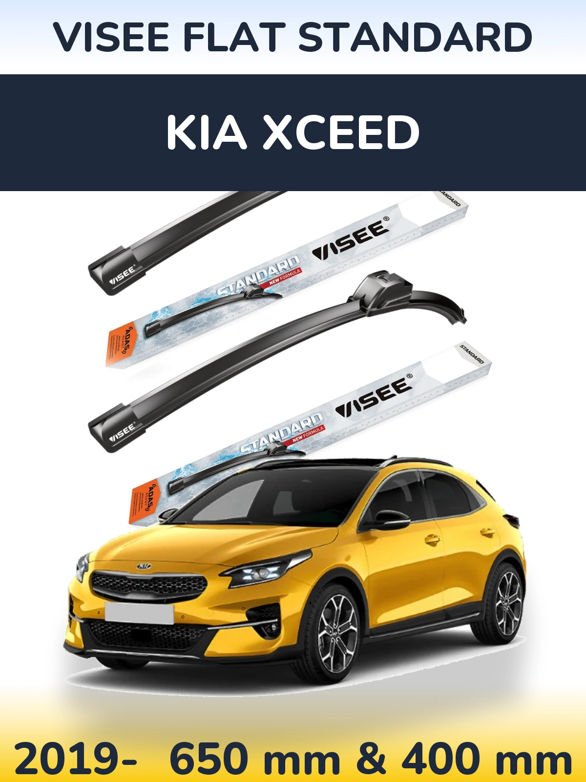 Komplet przednich wycieraczek VISEE FLAT STANDARD 650 & 400 mm do KIA XCeed 2019-2026