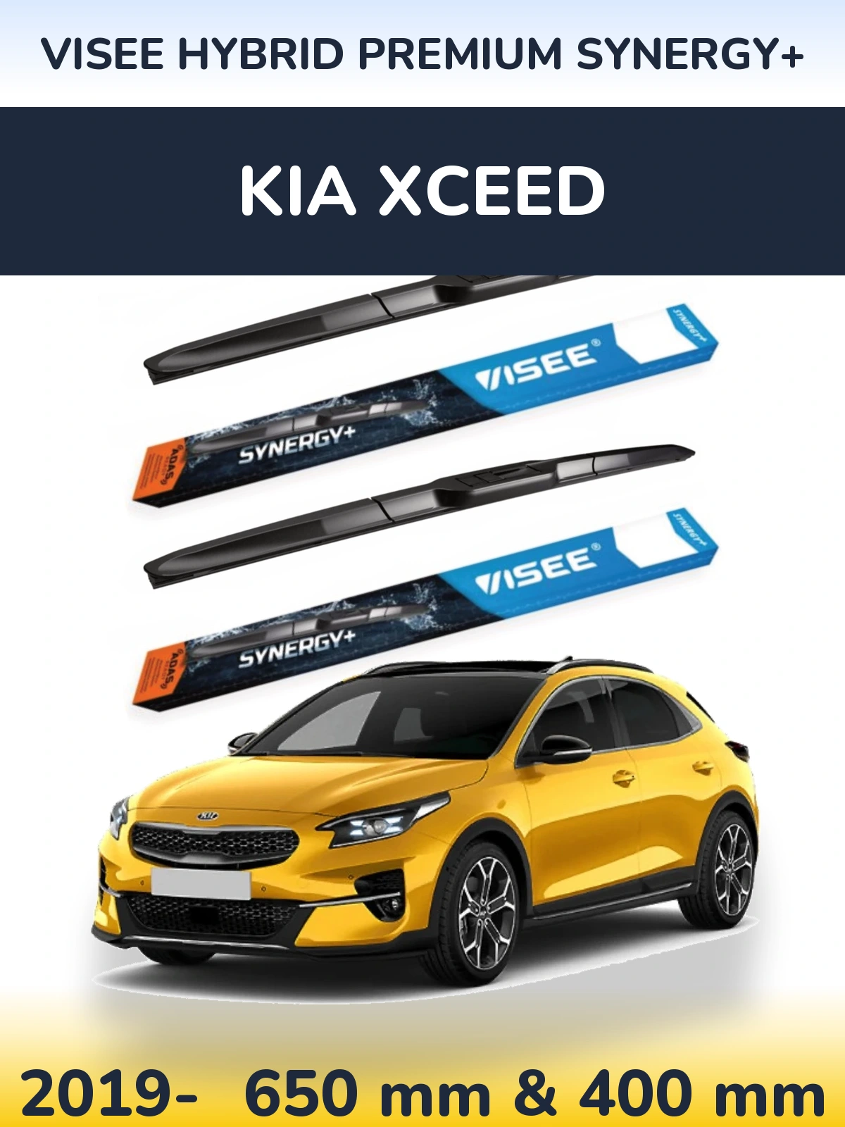 Komplet przednich wycieraczek VISEE HYBRID PREMIUM SYNERGY+ 650 & 400 mm do KIA XCeed 2019-2026