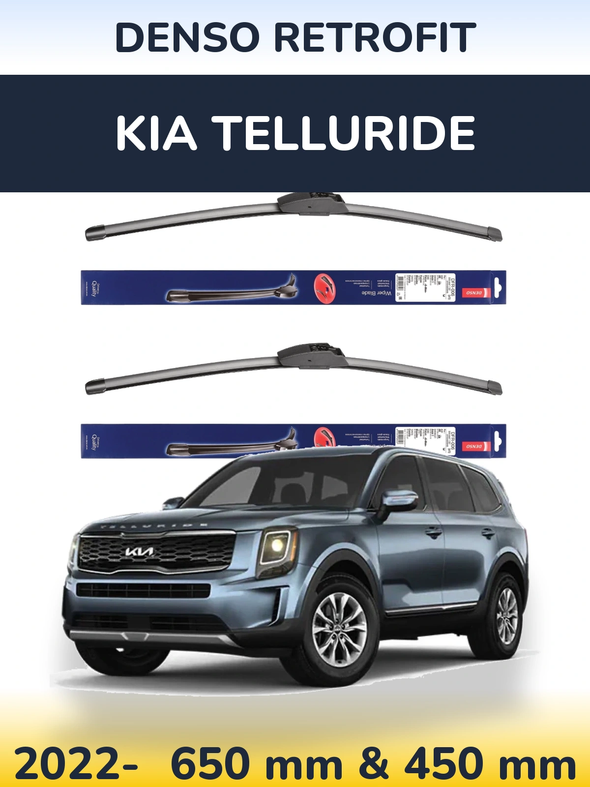 Komplet przednich wycieraczek Denso Retrofit 650 & 450 mm do KIA Telluride 2022-2026