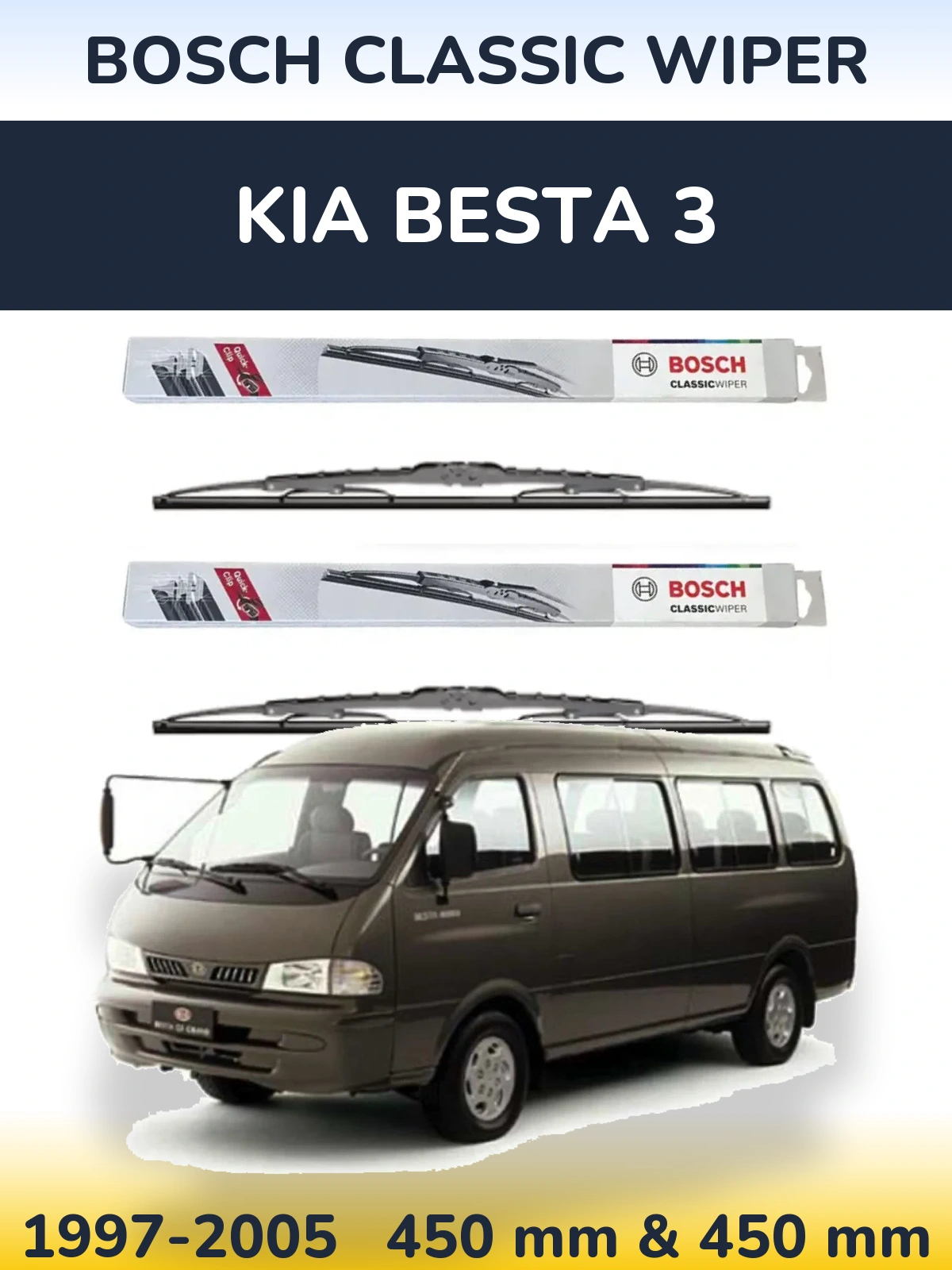 Komplet przednich wycieraczek BOSCH Classic Wiper 450 & 450 mm do KIA Besta 3 1997-2005