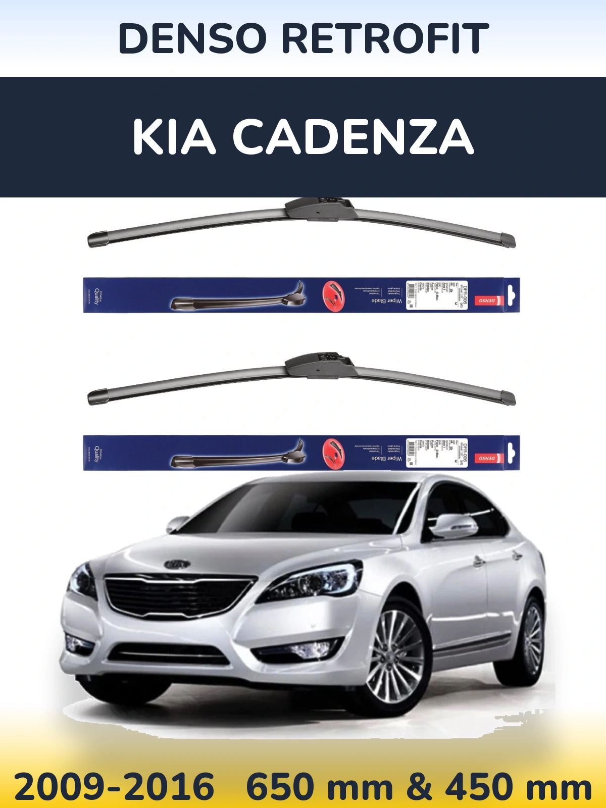Komplet przednich wycieraczek Denso Retrofit 650 & 450 mm do KIA Cadenza 2009-2016