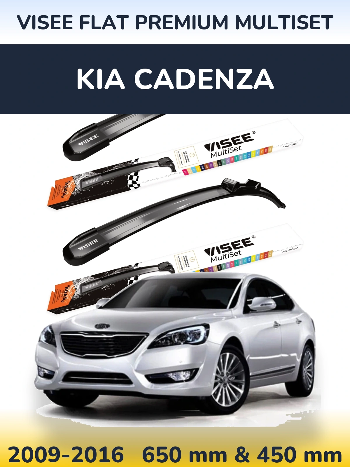 Komplet przednich wycieraczek VISEE FLAT PREMIUM MultiSet 650 & 450 mm do KIA Cadenza 2009-2016