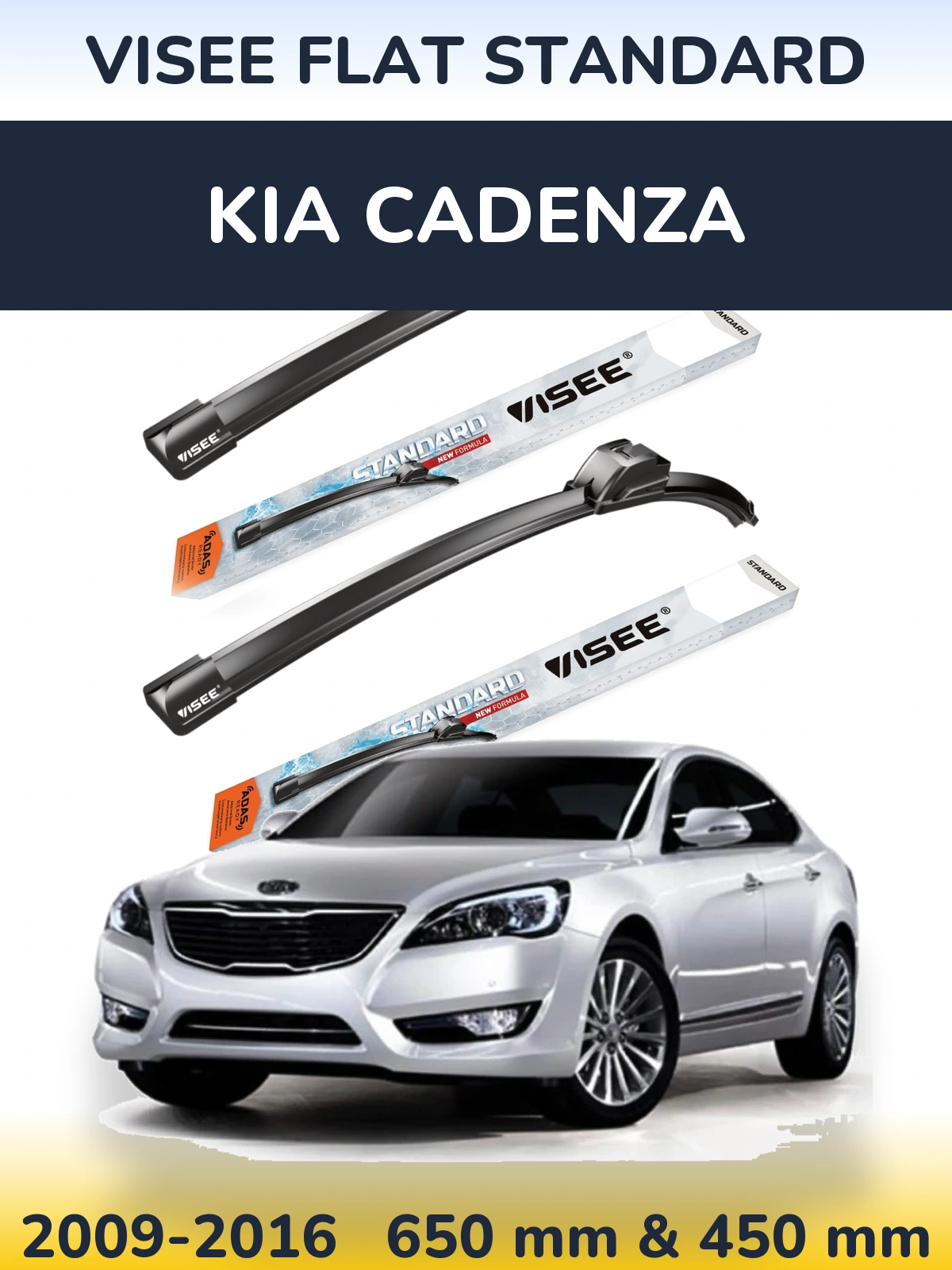 Komplet przednich wycieraczek VISEE FLAT STANDARD 650 & 450 mm do KIA Cadenza 2009-2016