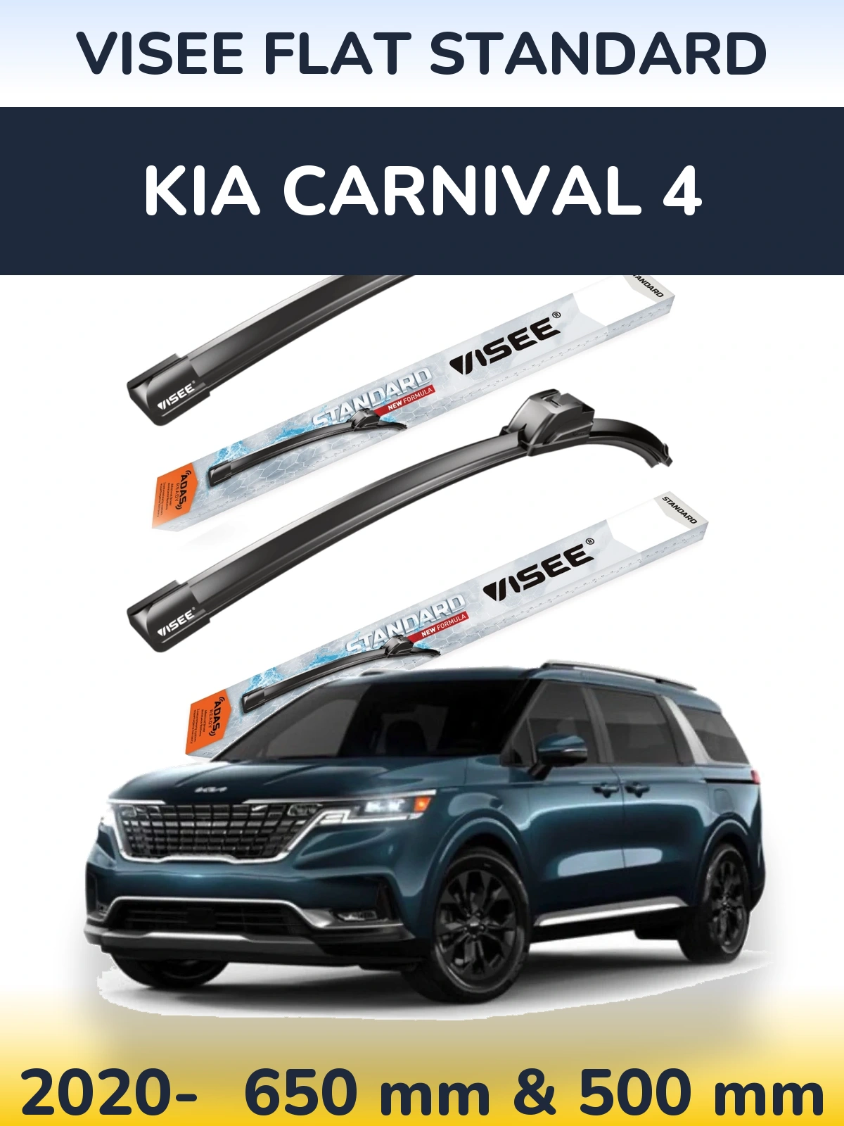 Komplet przednich wycieraczek VISEE FLAT STANDARD 650 & 500 mm do KIA Carnival 4 2020-2026