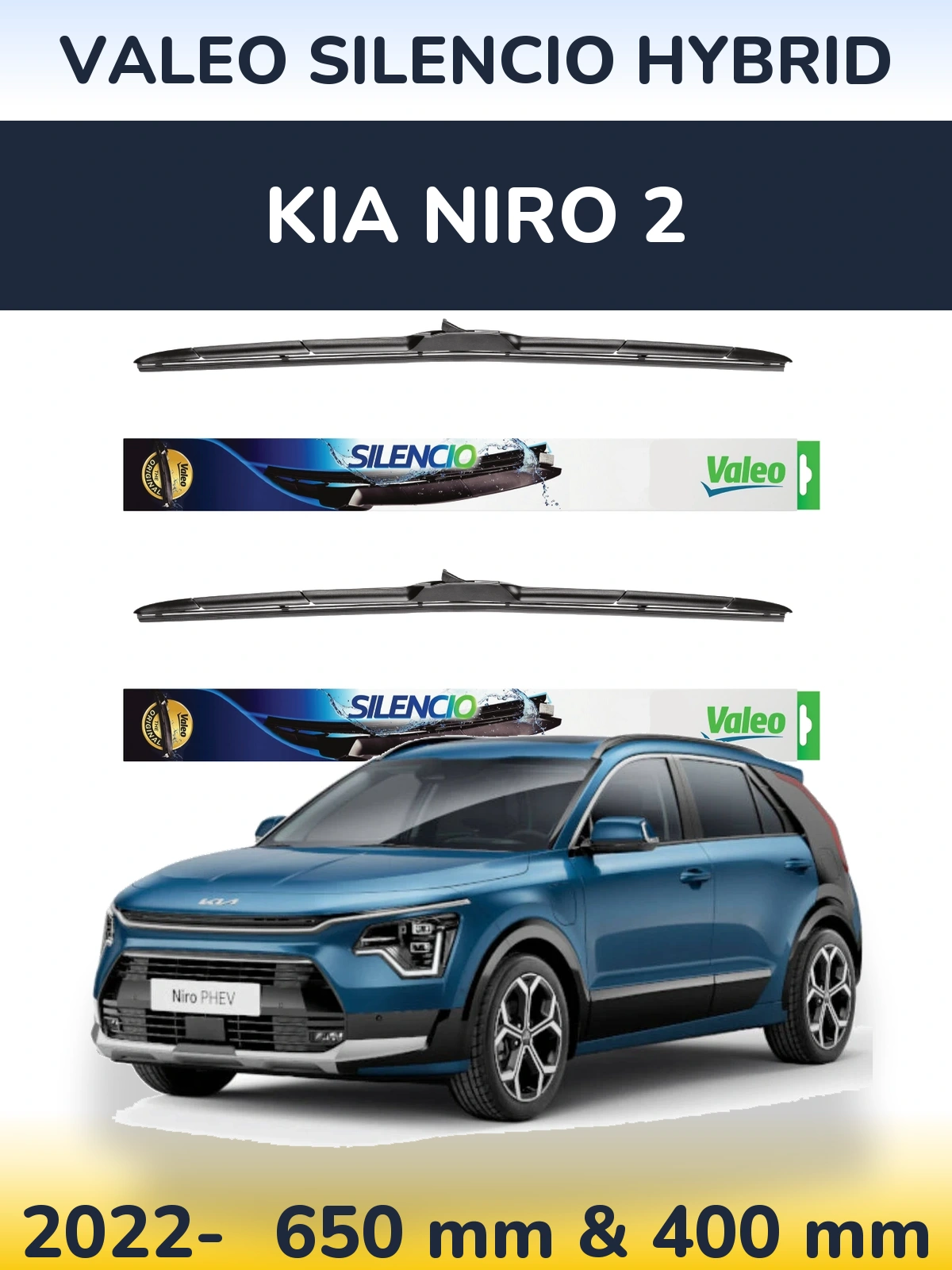 Komplet przednich wycieraczek Valeo Silencio Hybrid 650 & 400 mm do KIA Niro 2 2022-2026