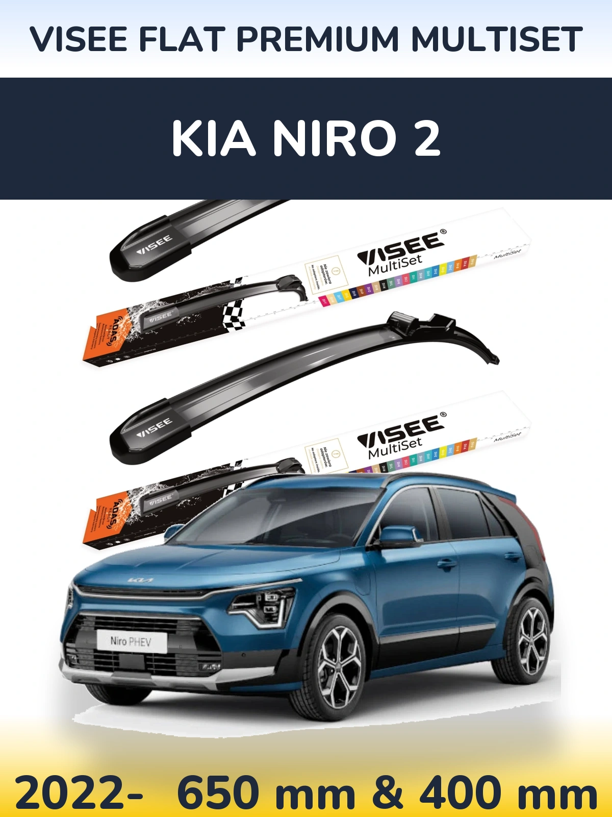 Komplet przednich wycieraczek VISEE FLAT PREMIUM MultiSet 650 & 400 mm do KIA Niro 2 2022-2026