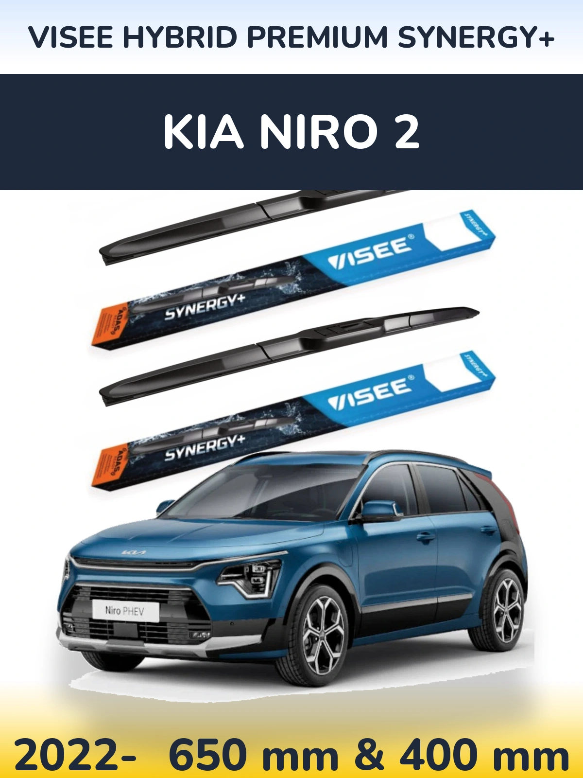 Komplet przednich wycieraczek VISEE HYBRID PREMIUM SYNERGY+ 650 & 400 mm do KIA Niro 2 2022-2026