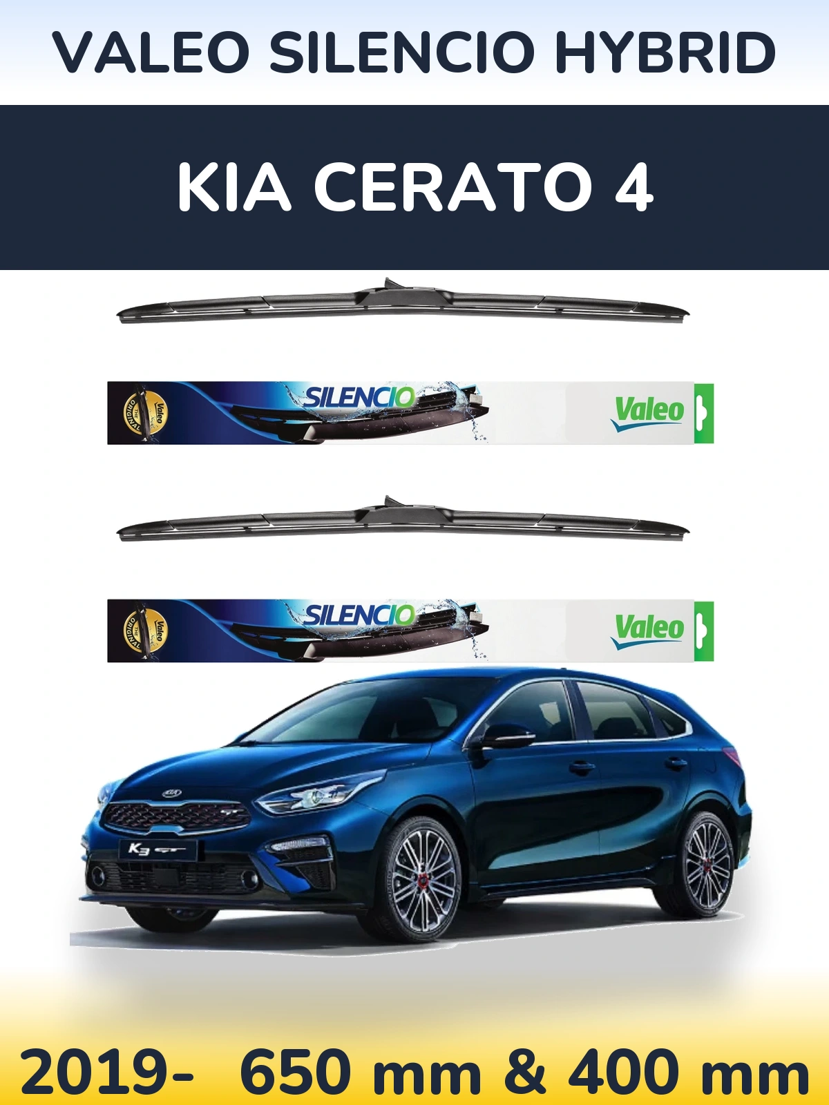 Komplet przednich wycieraczek Valeo Silencio Hybrid 650 & 400 mm do KIA Cerato 4 2019-2026