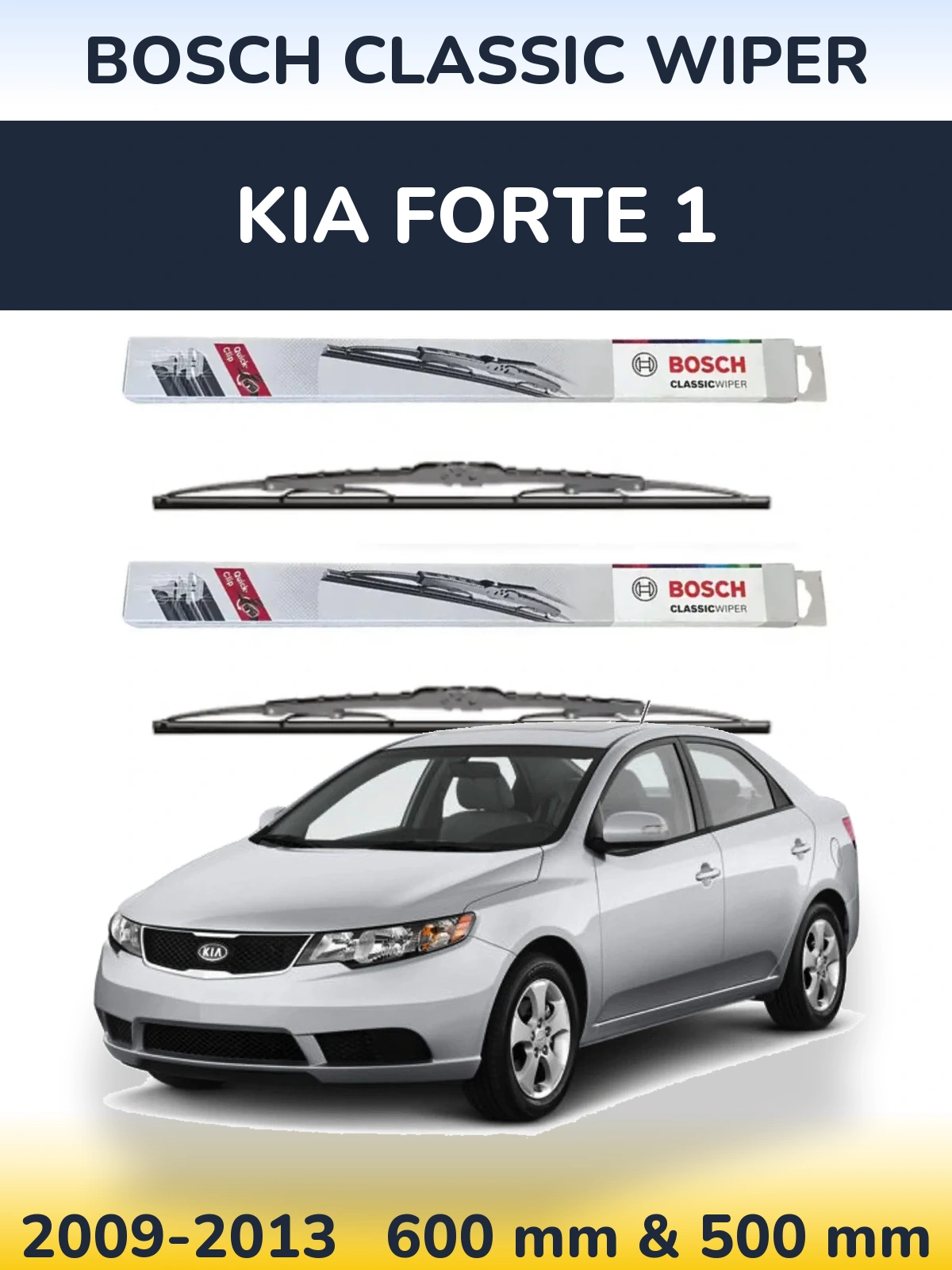 Комплект передних дворников BOSCH Classic Wiper 600 & 500 мм для KIA Forte 1 2009-2013