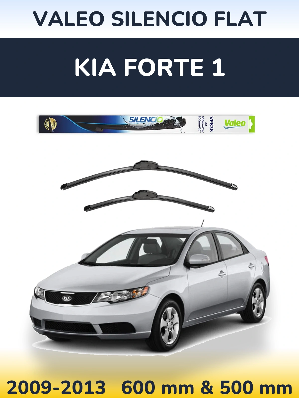 Комплект передних дворников Valeo Silencio Flat 600 & 500 мм для KIA Forte 1 2009-2013