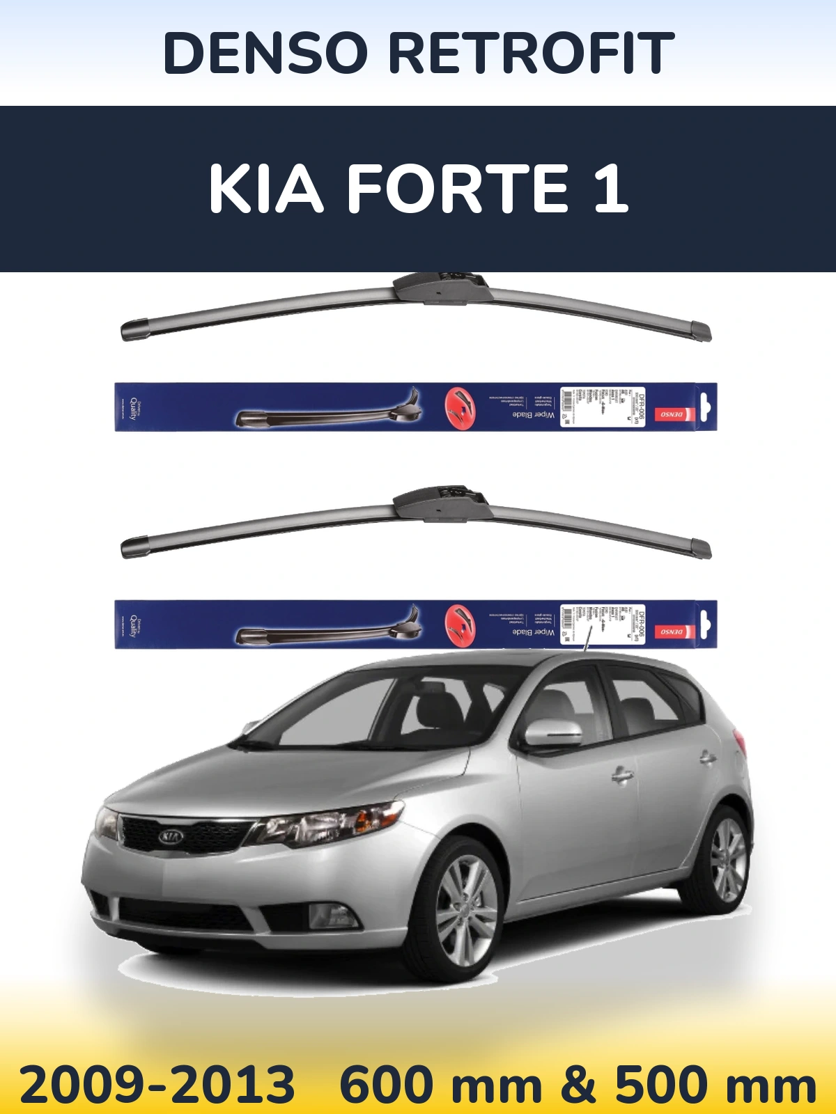 Komplet przednich wycieraczek Denso Retrofit 600 & 500 mm do KIA Forte 1 2009-2013